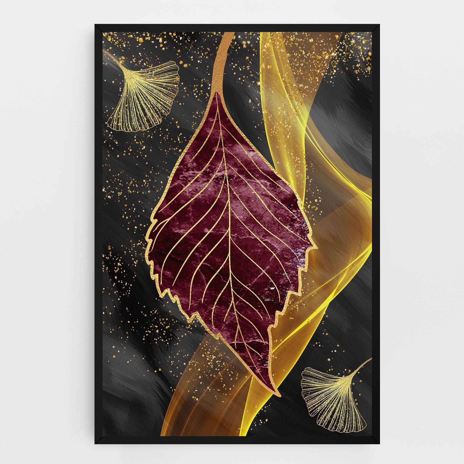 Tablou Canvas Golden Leaves Red mockup 0