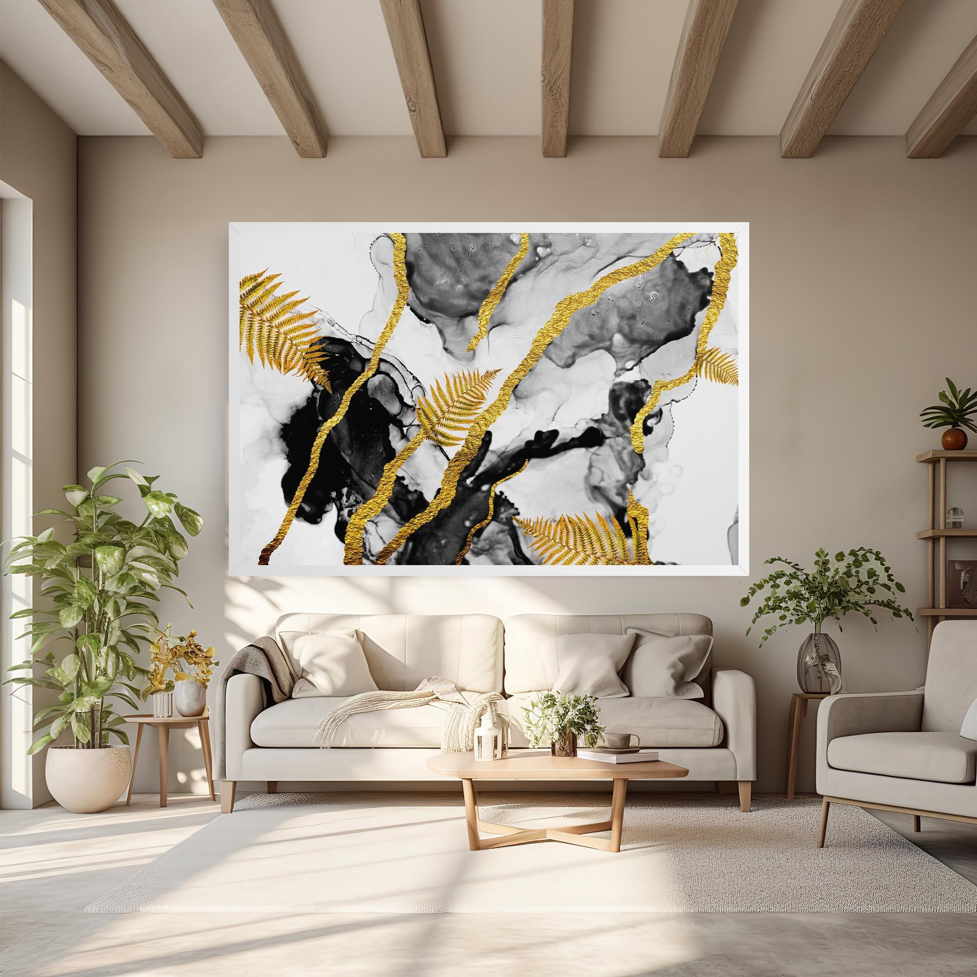 Tablou Canvas Abstract Golden Leaves mockup 6