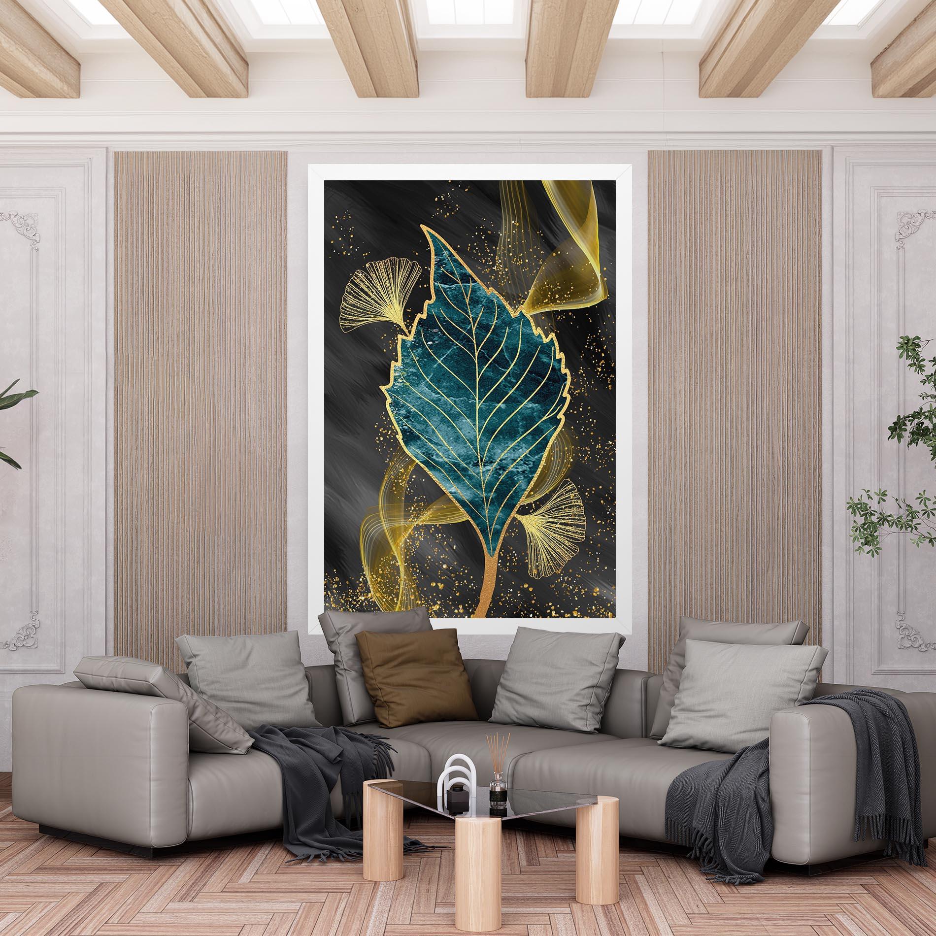 Tablou Canvas Golden Leaves Blue mockup 6