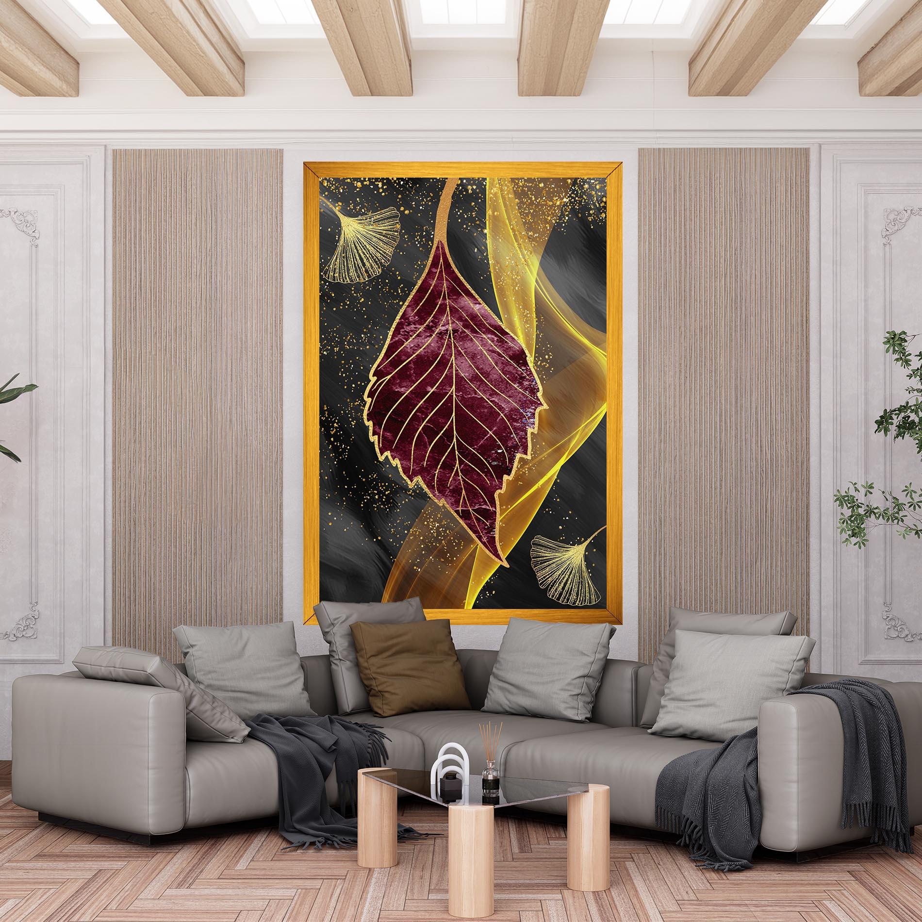 Tablou Canvas Golden Leaves Red mockup 6