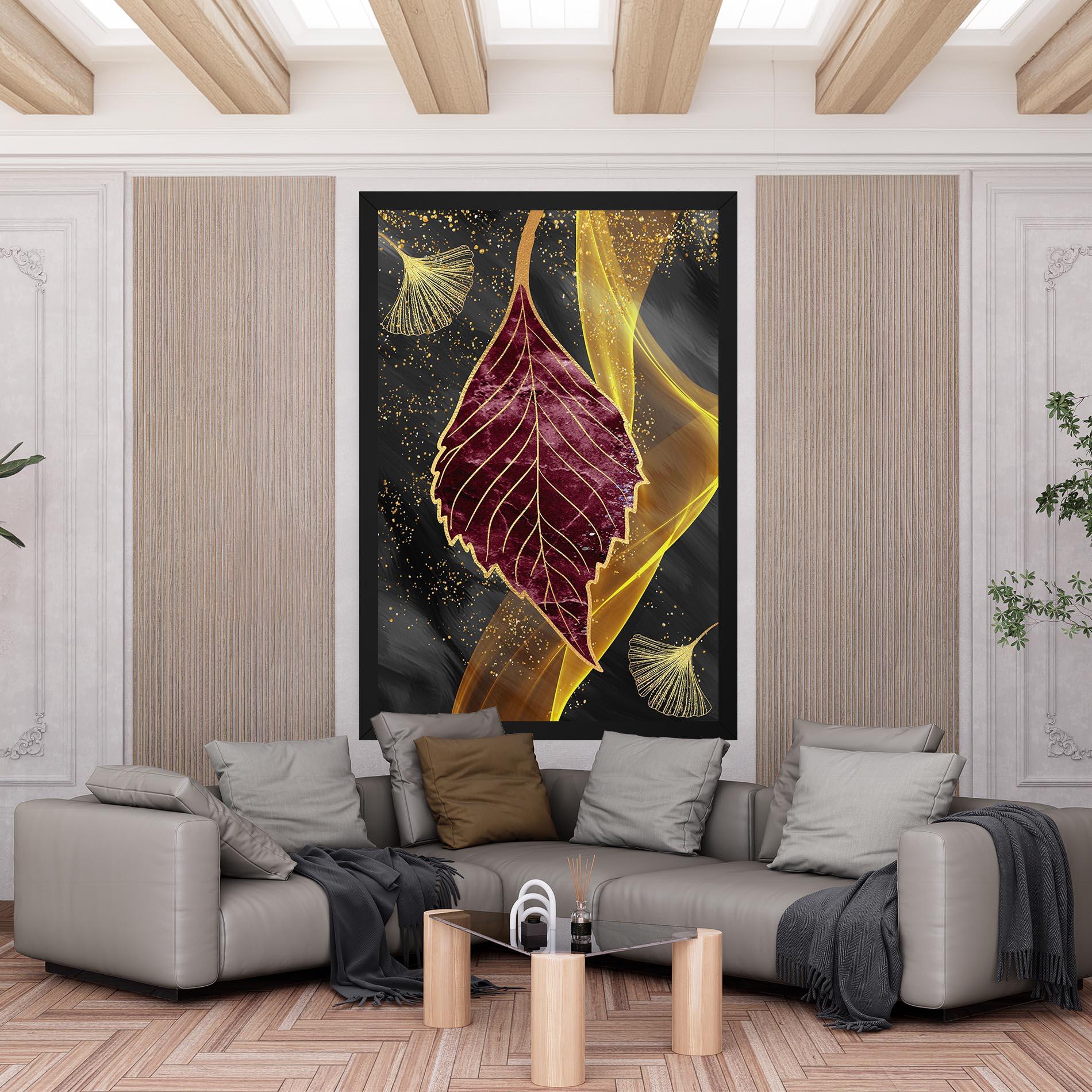 Tablou Canvas Golden Leaves Red mockup 6