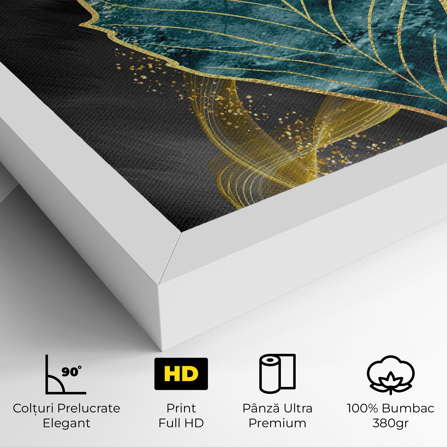 Tablou Canvas Golden Leaves Blue mockup 4
