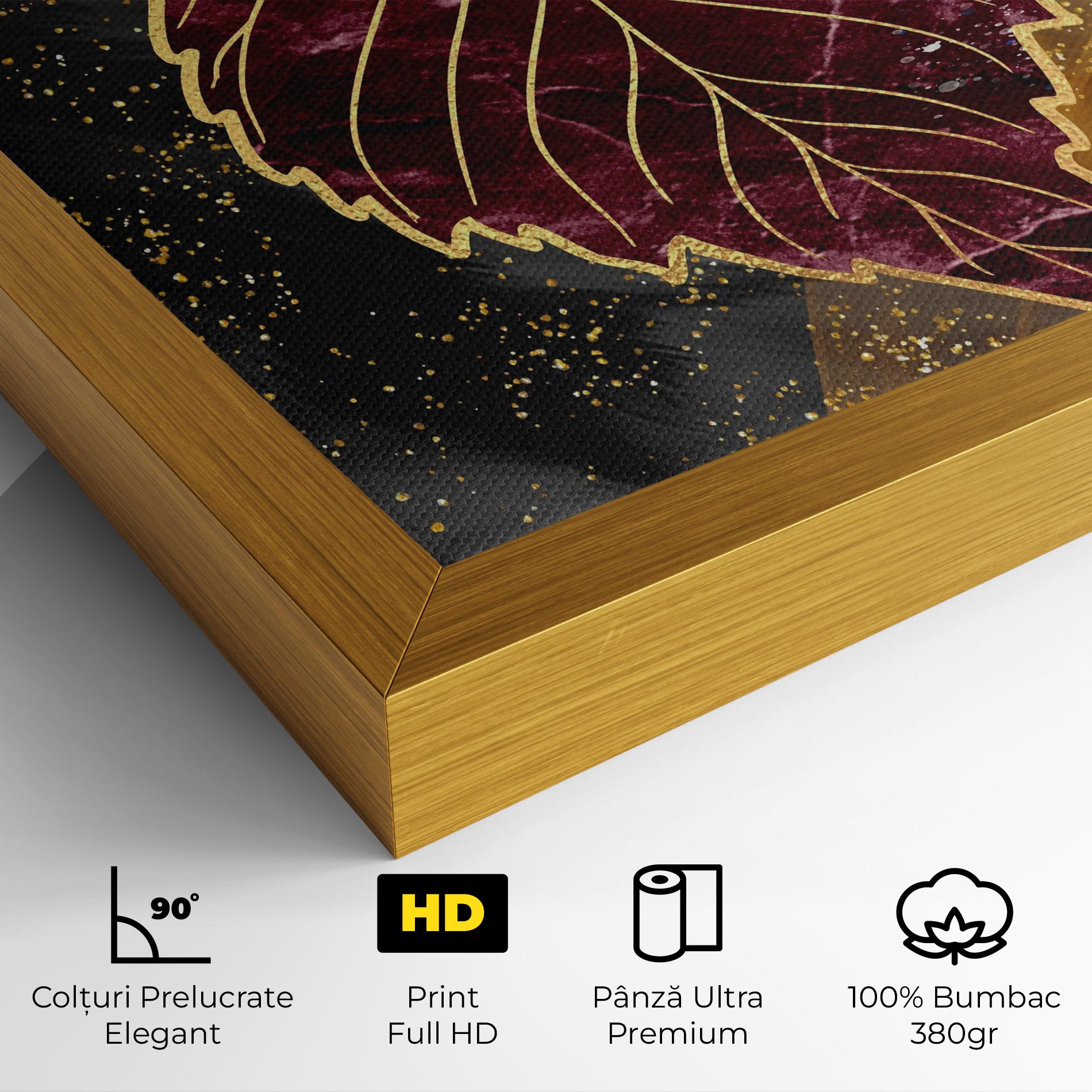 Tablou Canvas Golden Leaves Red mockup 4