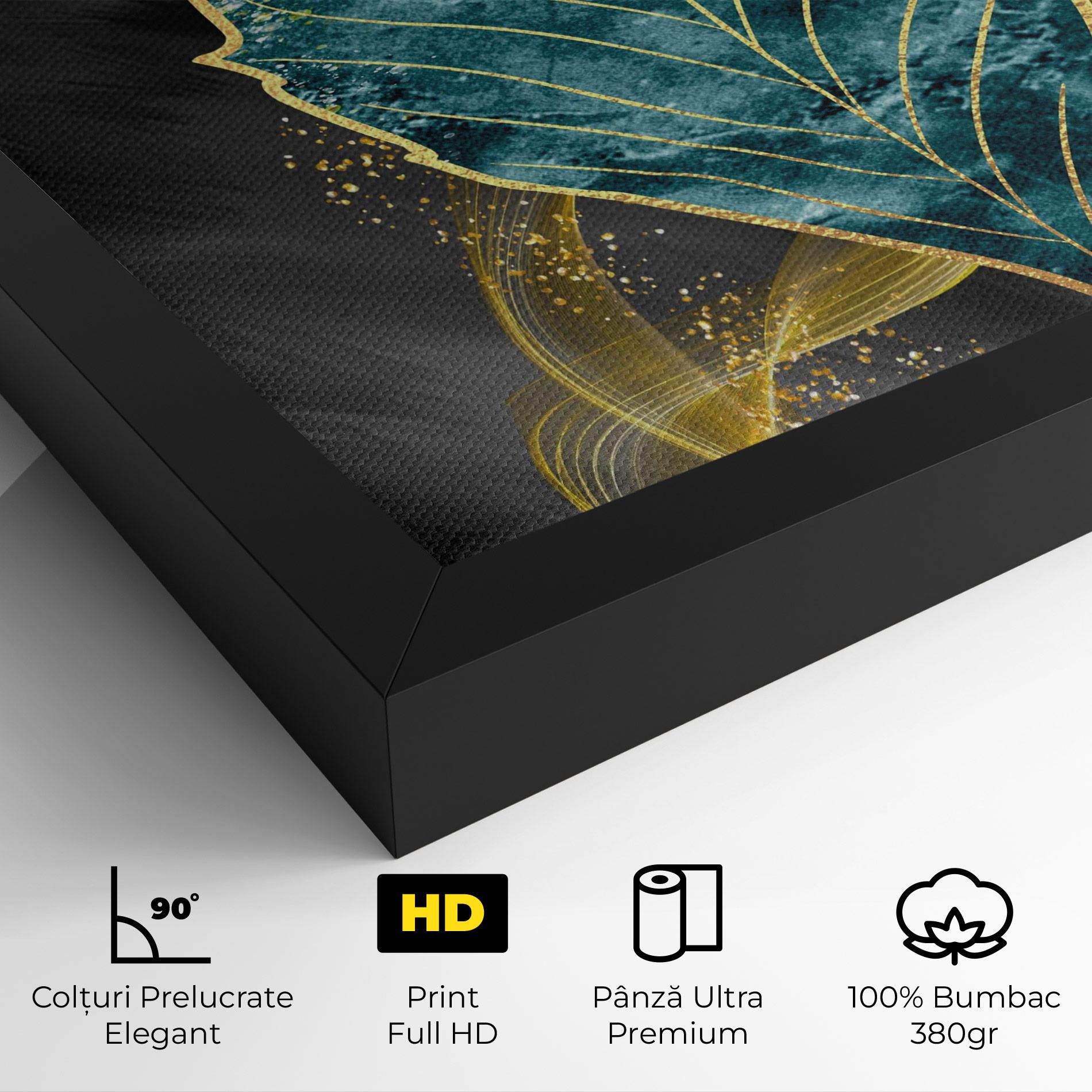 Tablou Canvas Golden Leaves Blue mockup 4