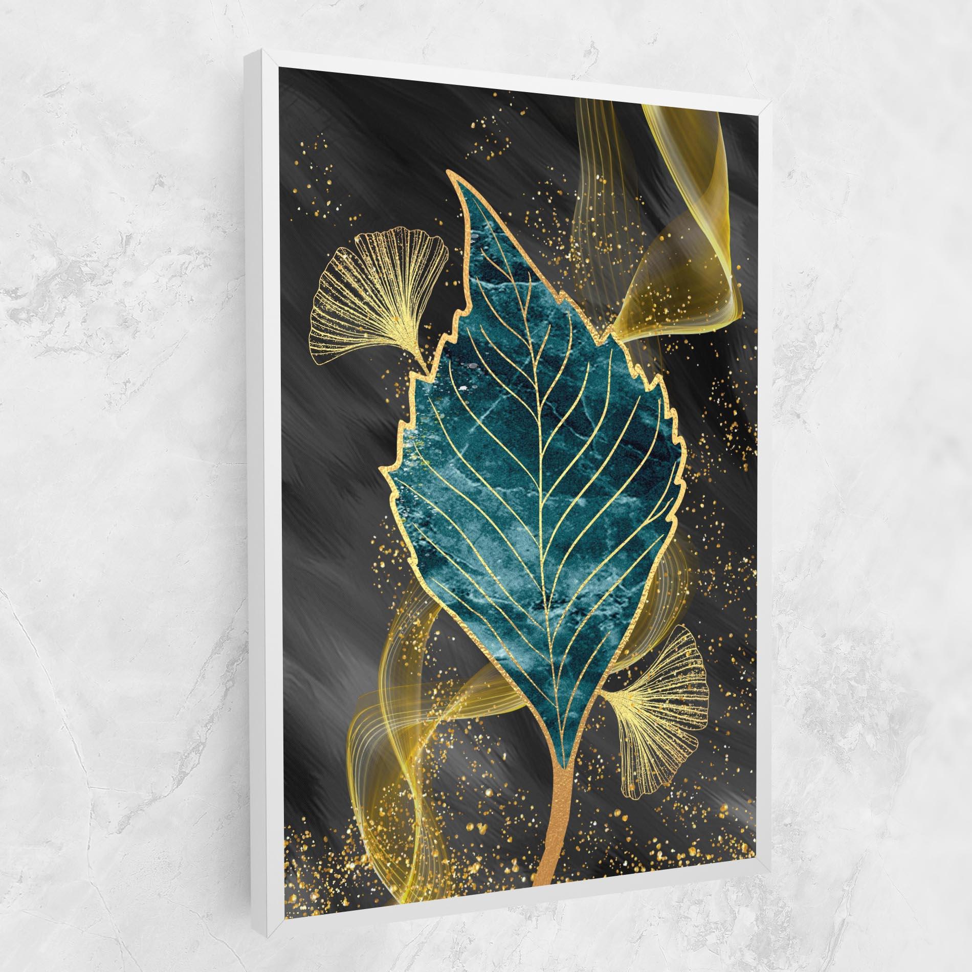 Tablou Canvas Golden Leaves Blue mockup 1