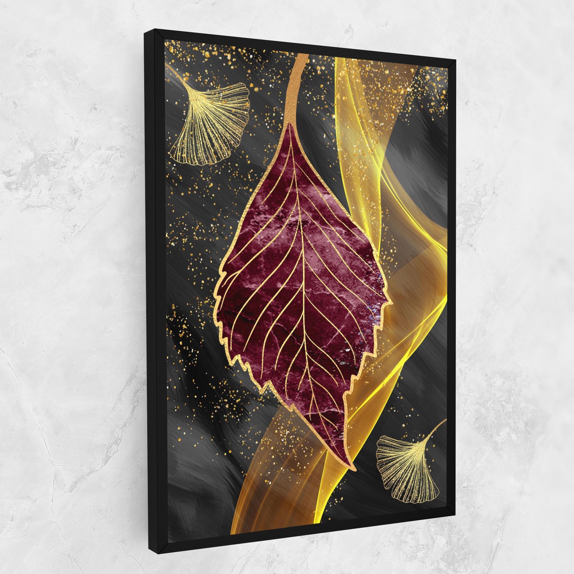 Tablou Canvas Golden Leaves Red mockup 1