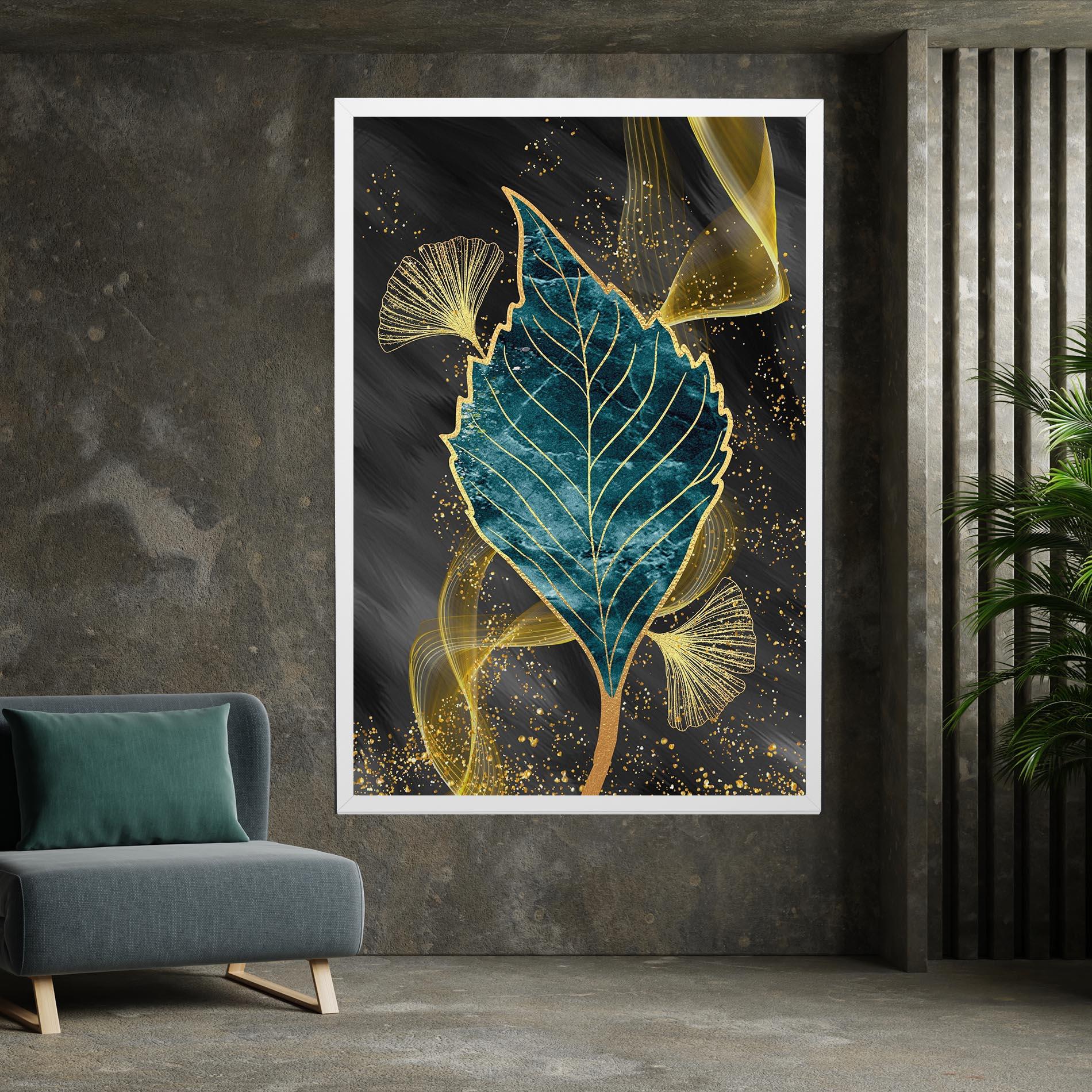 Tablou Canvas Golden Leaves Blue mockup 7
