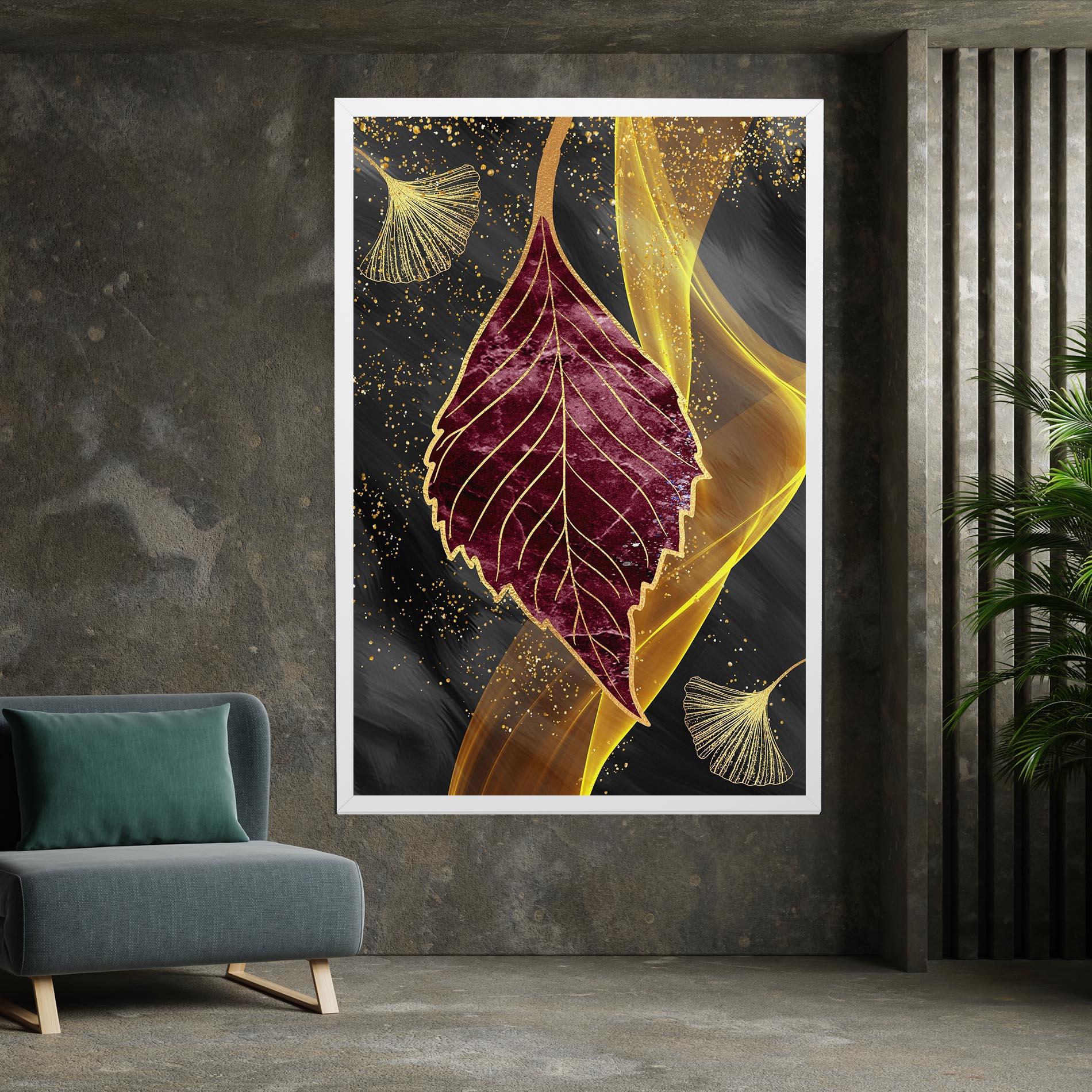 Tablou Canvas Golden Leaves Red mockup 7