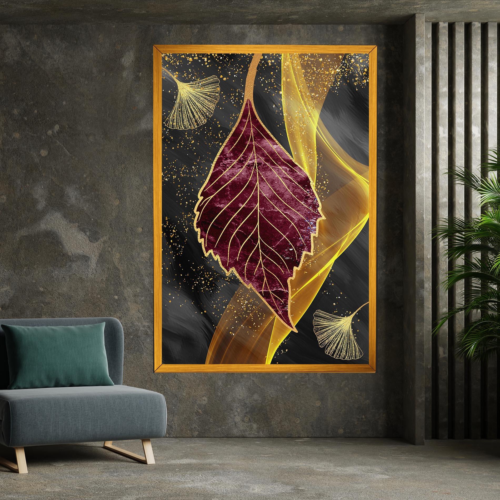 Tablou Canvas Golden Leaves Red mockup 7