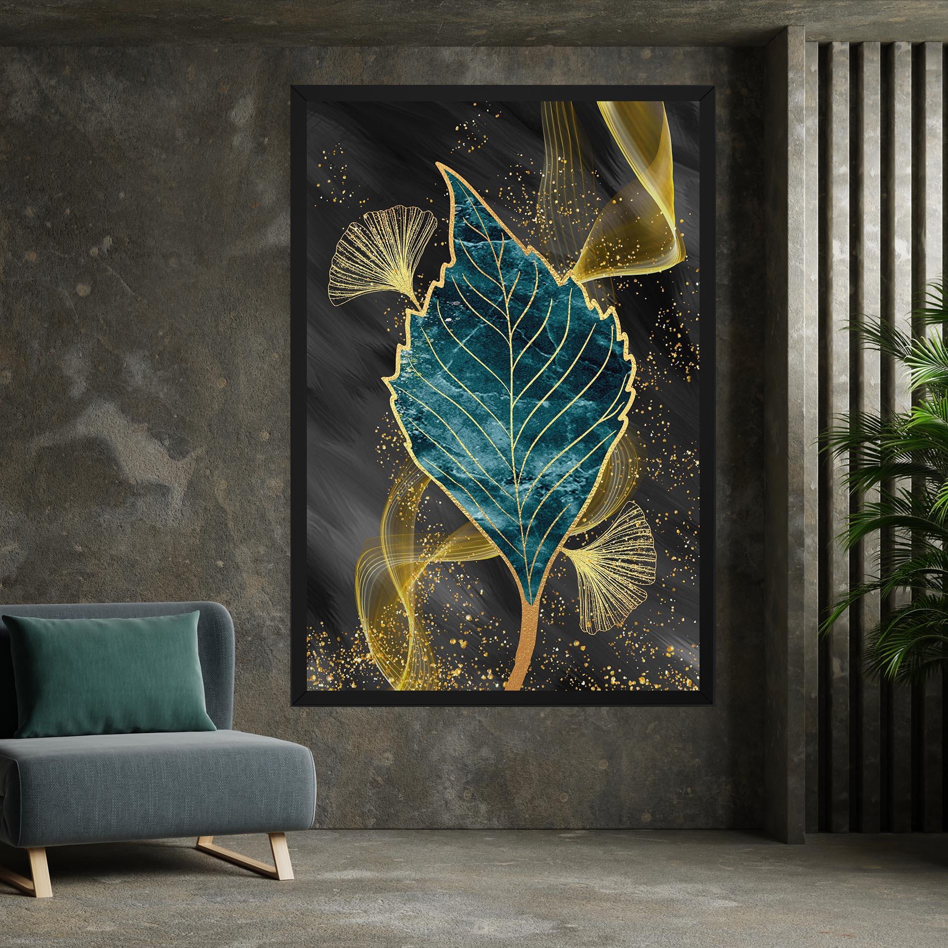 Tablou Canvas Golden Leaves Blue mockup 7