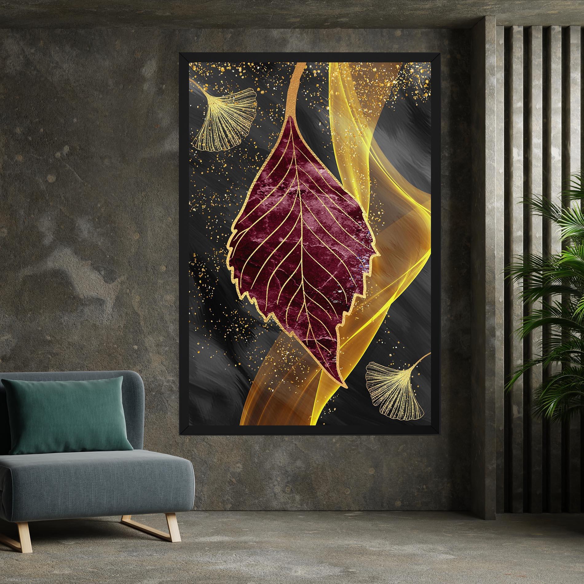 Tablou Canvas Golden Leaves Red mockup 7