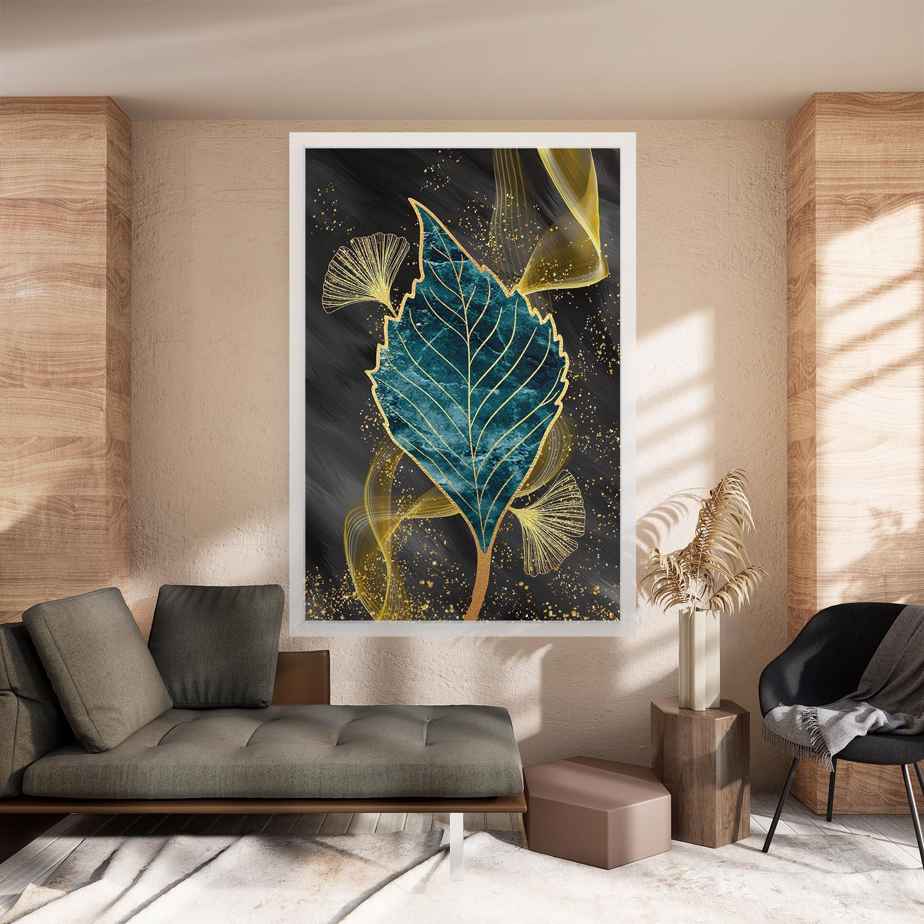 Tablou Canvas Golden Leaves Blue mockup 8
