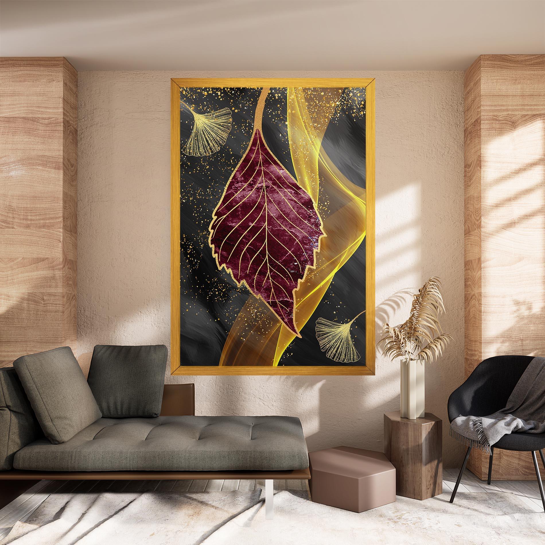 Tablou Canvas Golden Leaves Red mockup 8