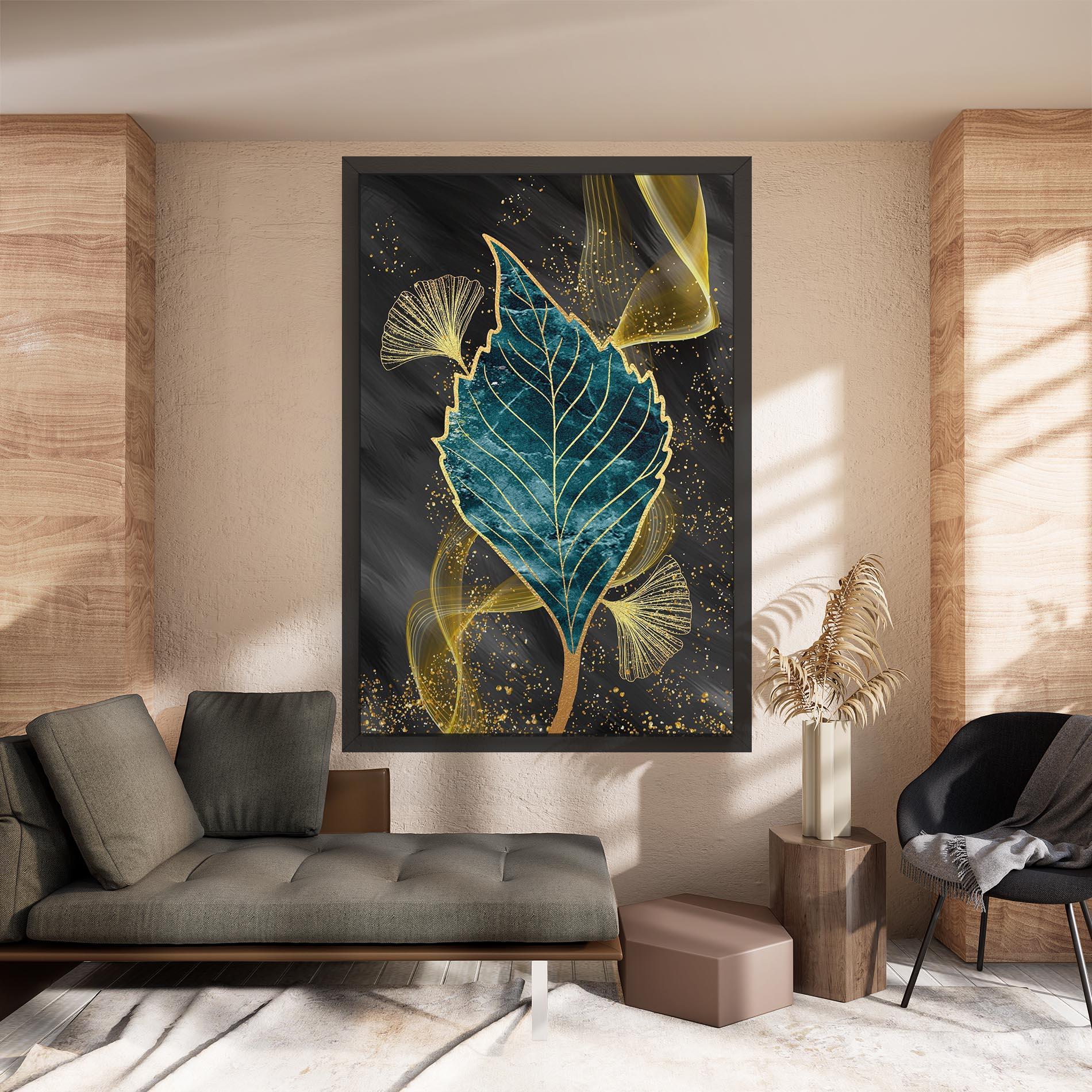 Tablou Canvas Golden Leaves Blue mockup 8