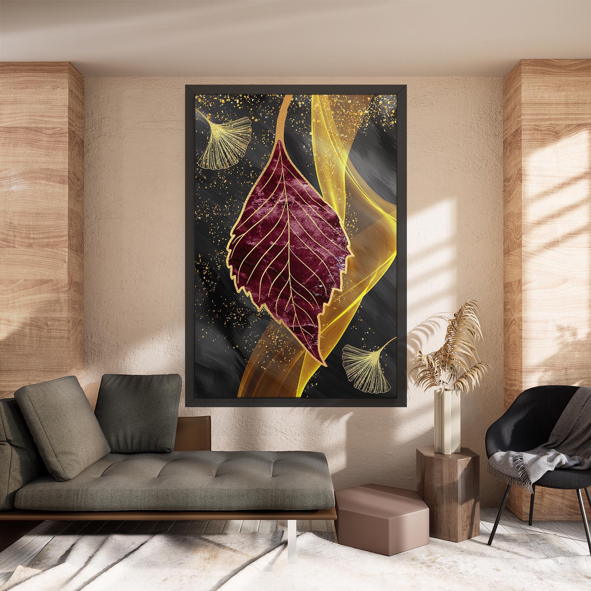 Tablou Canvas Golden Leaves Red mockup 8