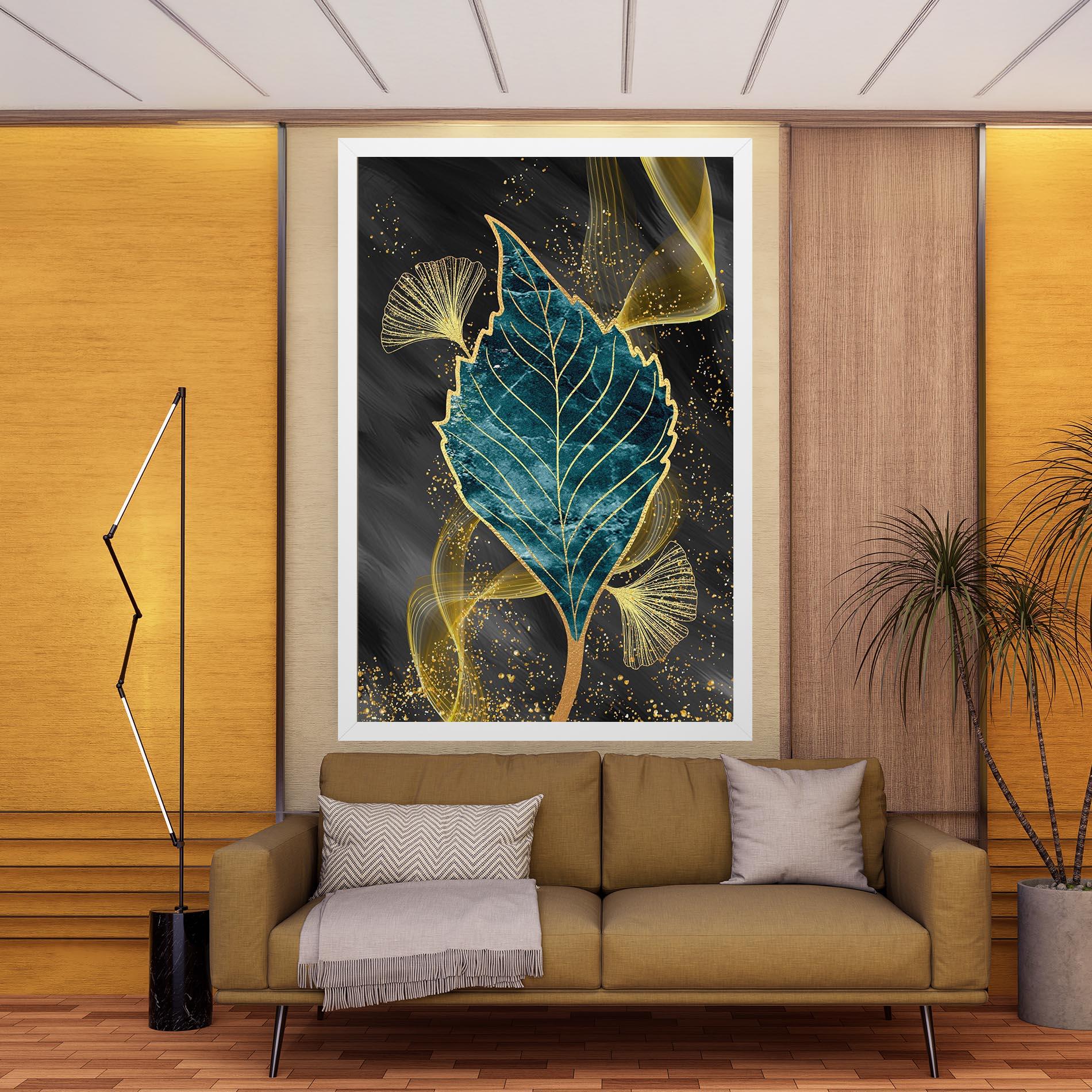 Tablou Canvas Golden Leaves Blue mockup 9