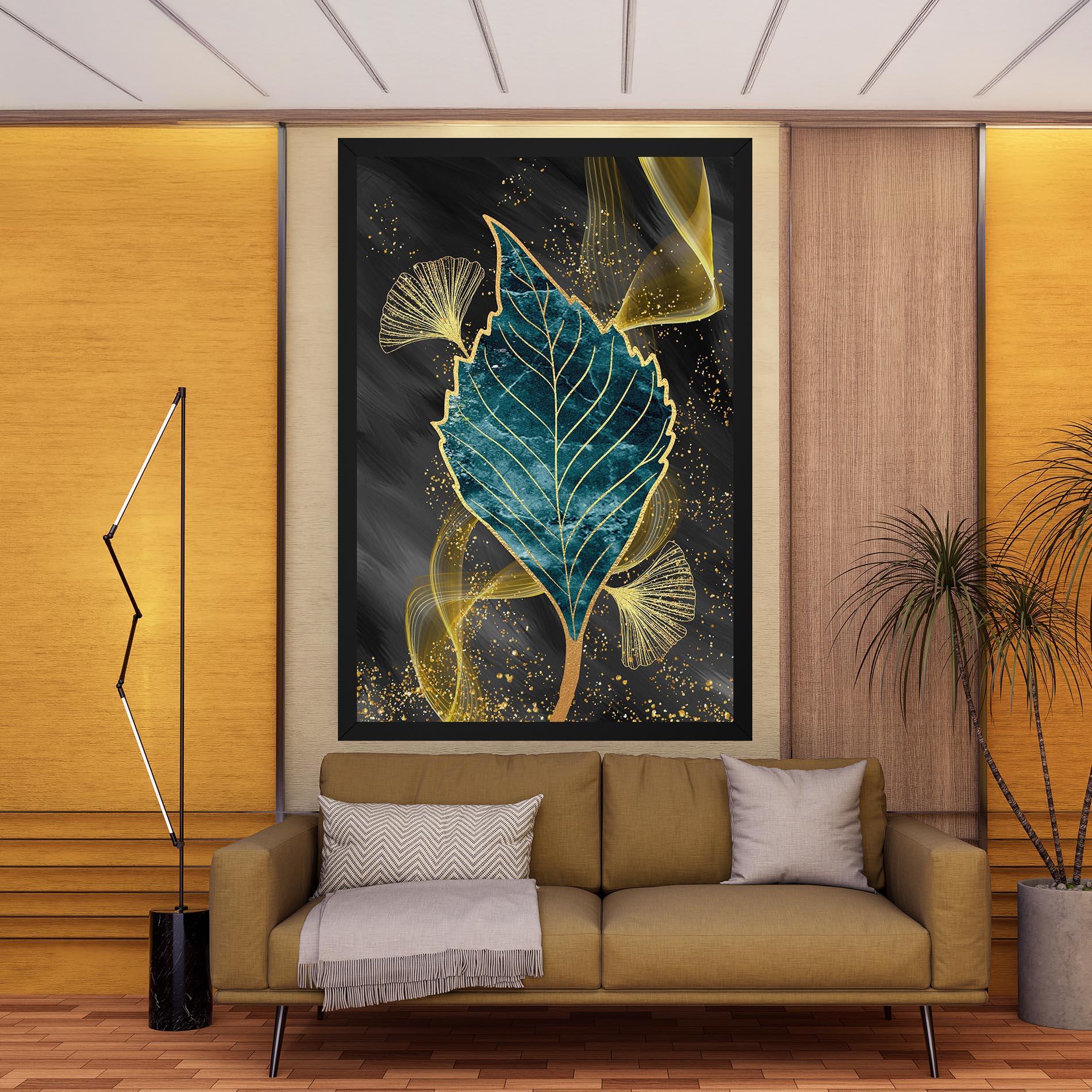 Tablou Canvas Golden Leaves Blue mockup 9