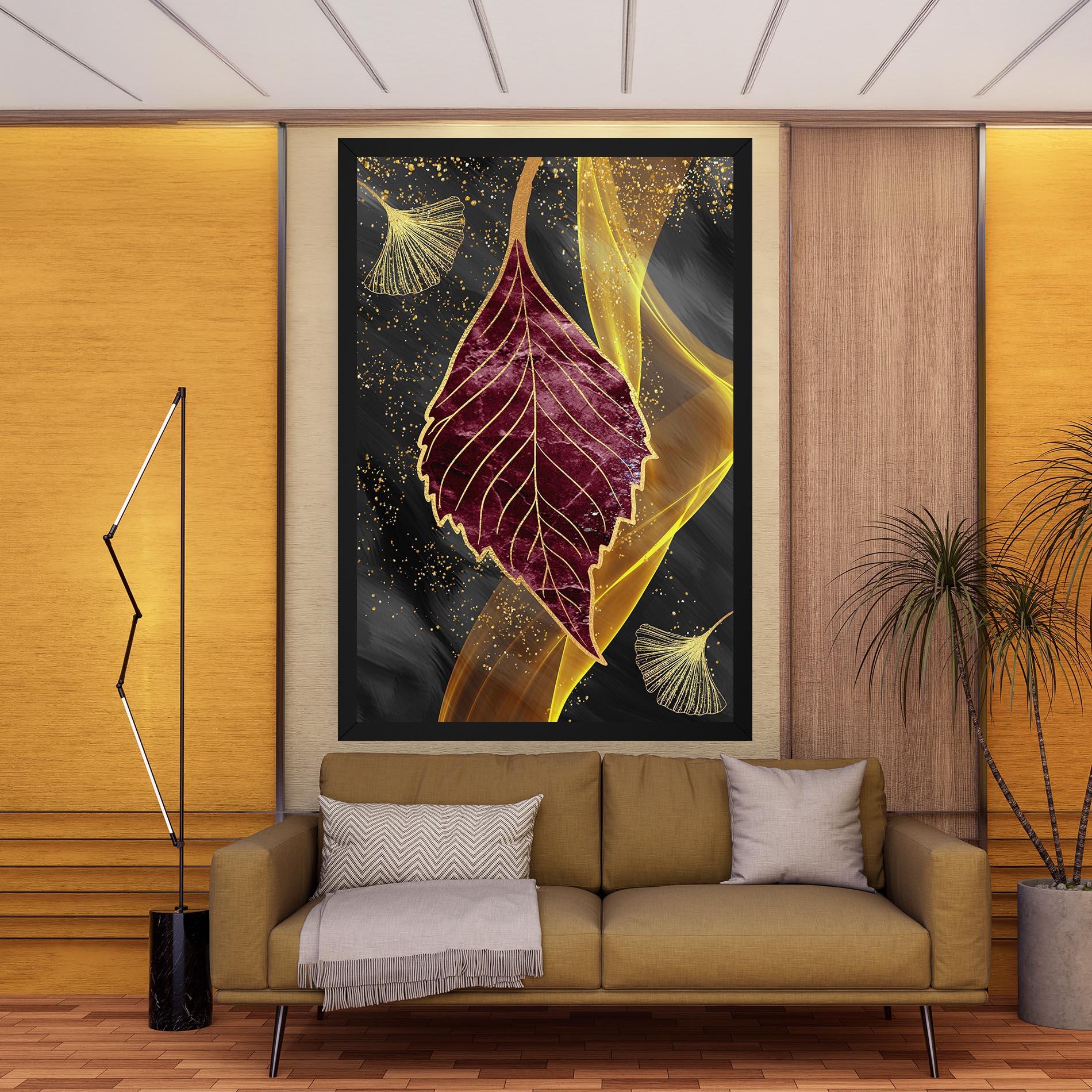 Tablou Canvas Golden Leaves Red mockup 9