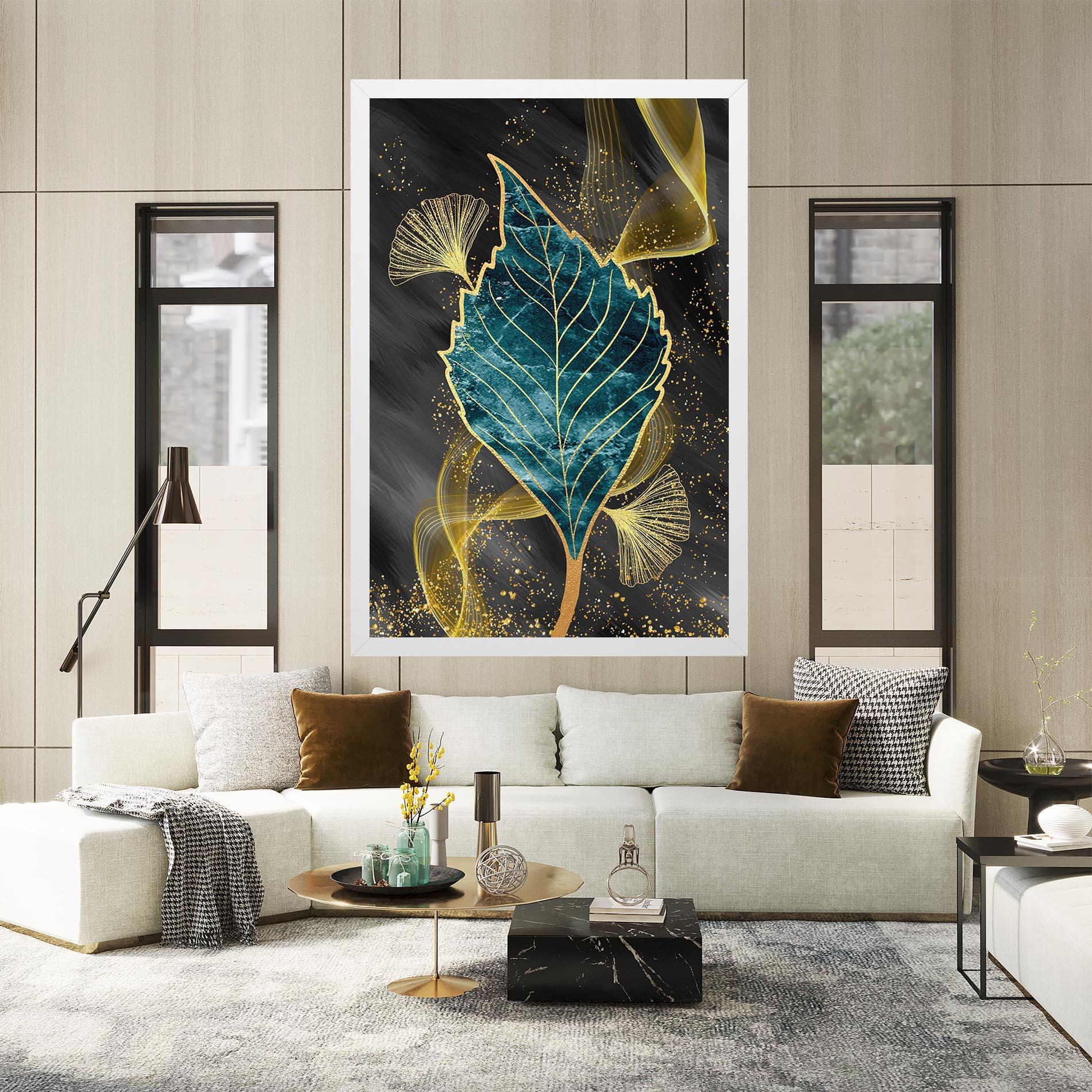 Tablou Canvas Golden Leaves Blue mockup 2