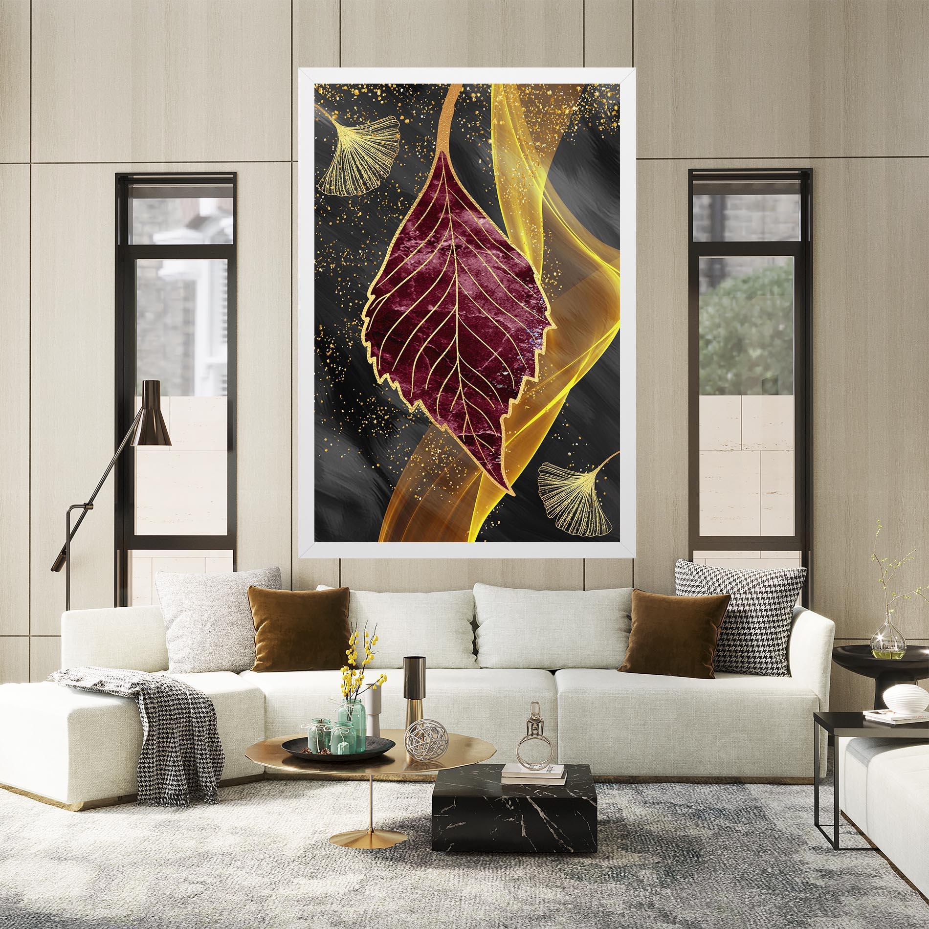 Tablou Canvas Golden Leaves Red mockup 2