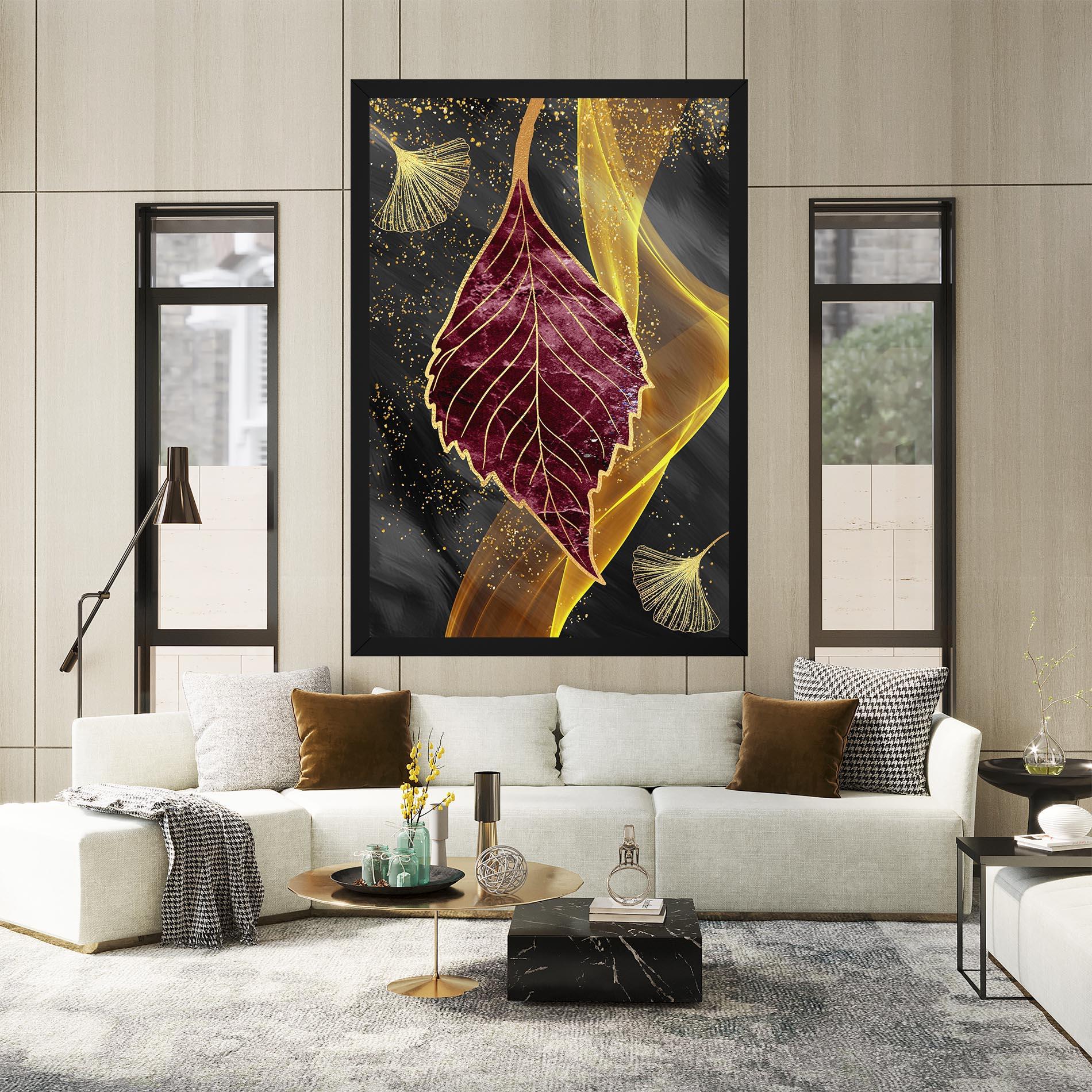 Tablou Canvas Golden Leaves Red mockup 2