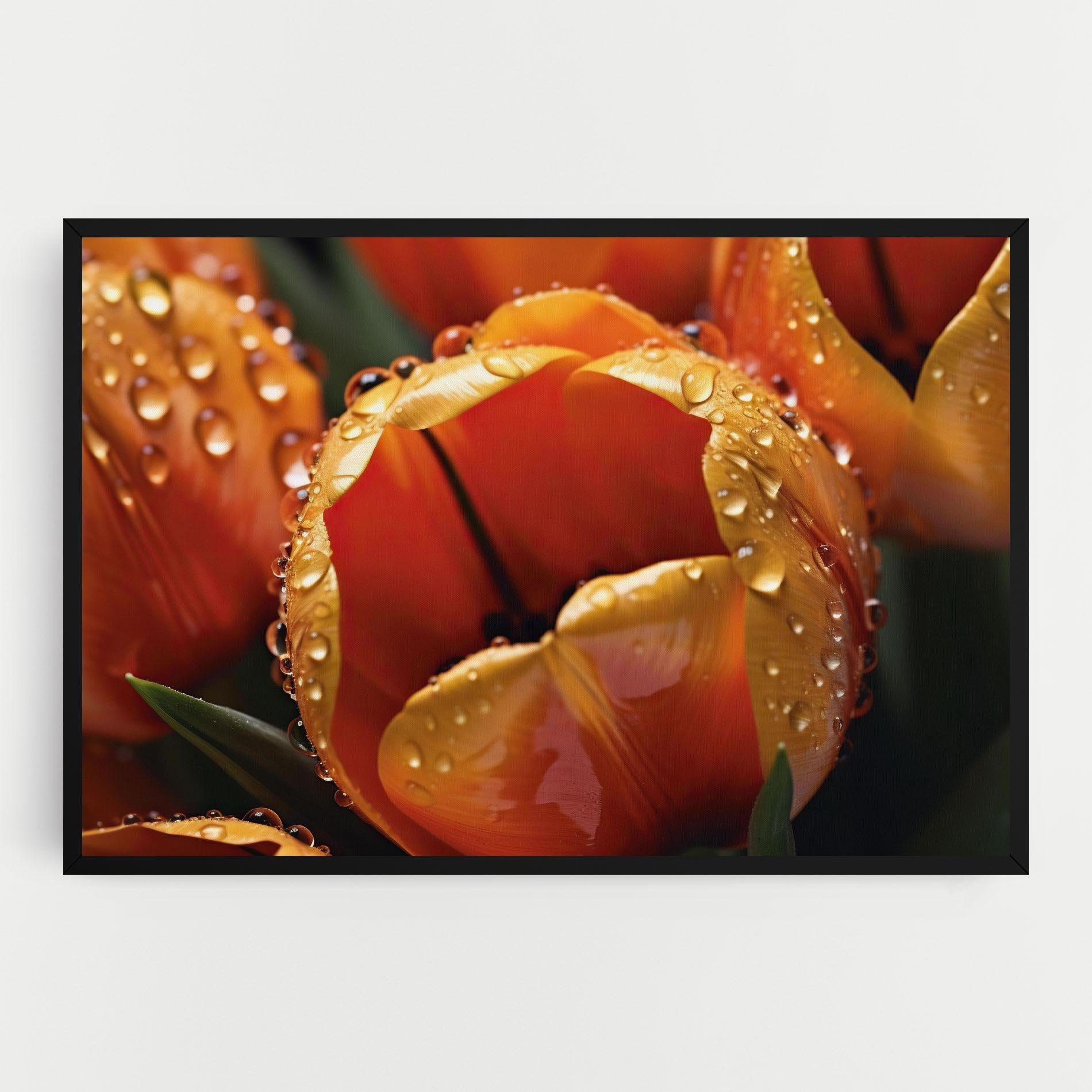 Tablou Canvas Orange Tulip Water Drops mockup 0