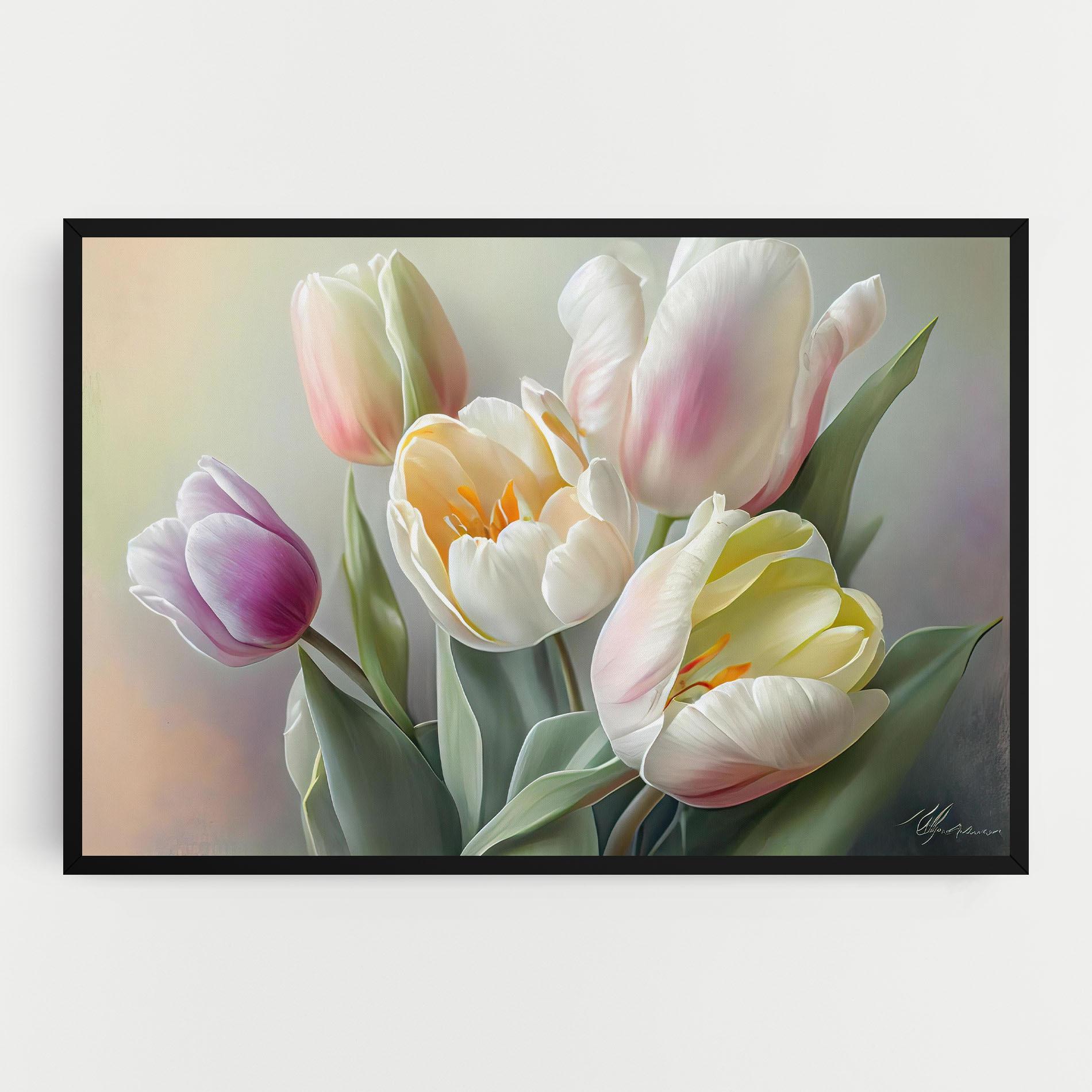 Tablou Canvas White Tulips Painting mockup 0