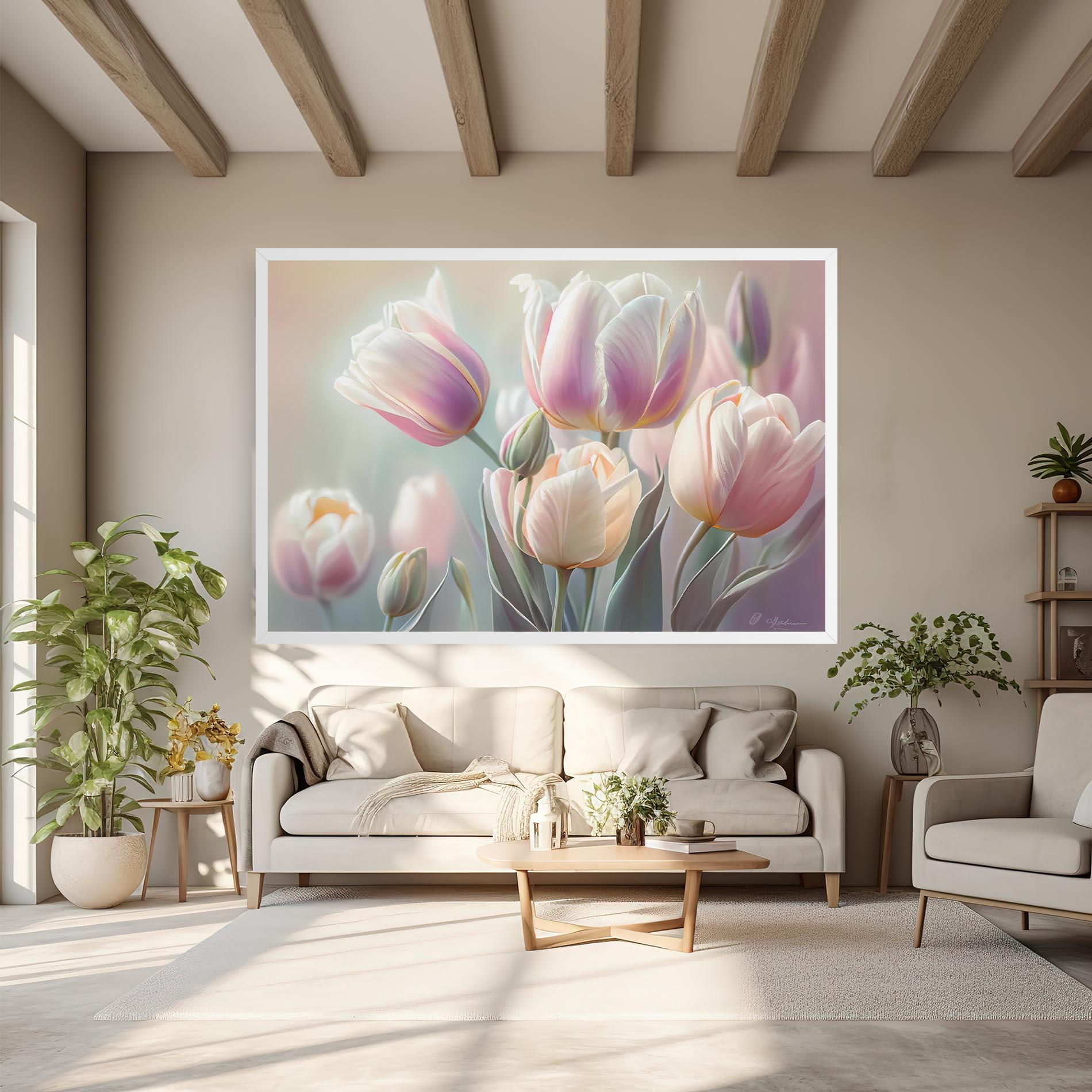 Tablou Canvas Dreamy White Tulips mockup 6
