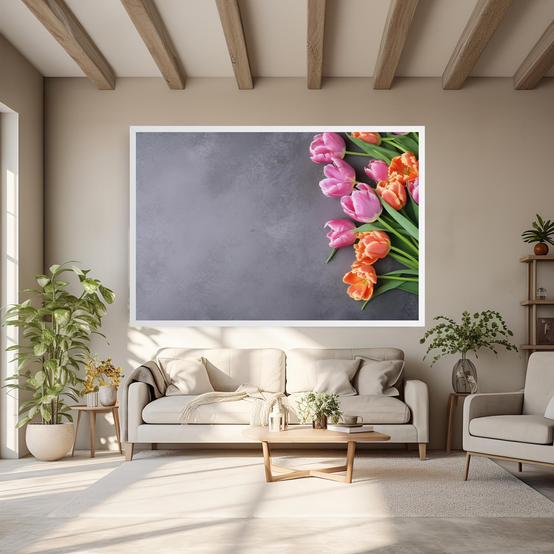 Tablou Canvas Light Orange Pink Tulips mockup 6