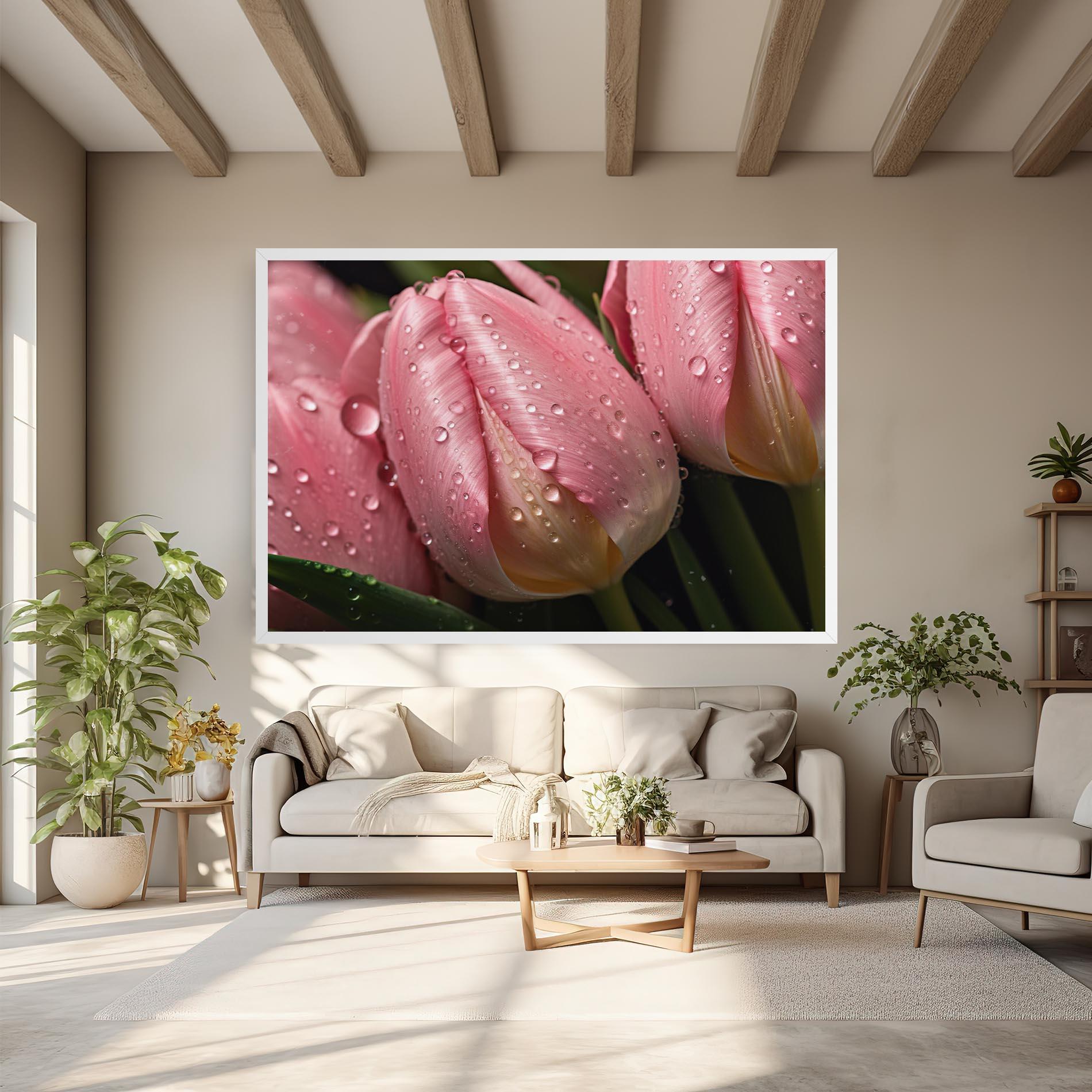 Tablou Canvas Pink Tulip With Drops mockup 6
