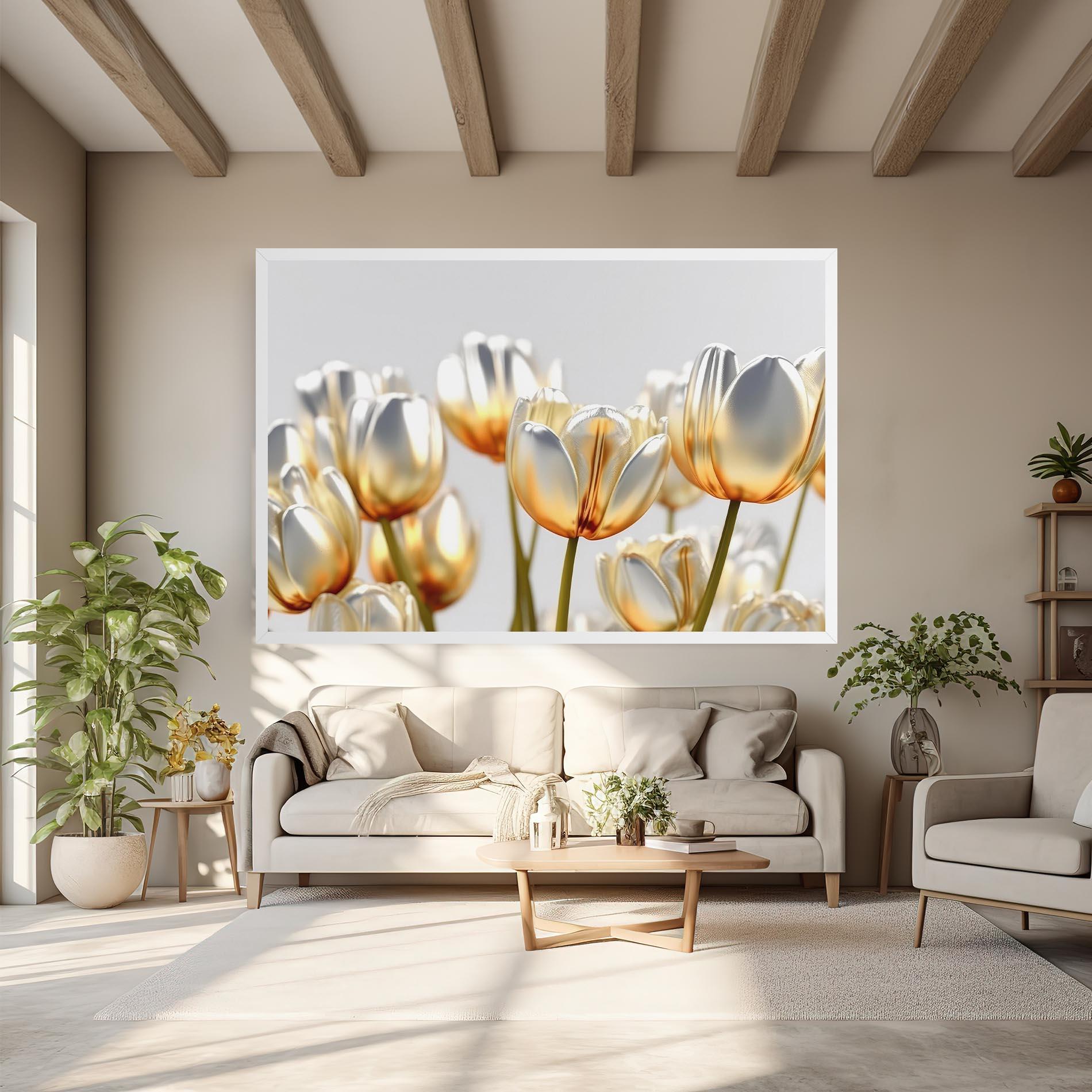 Tablou Canvas White Golden Tulips mockup 6