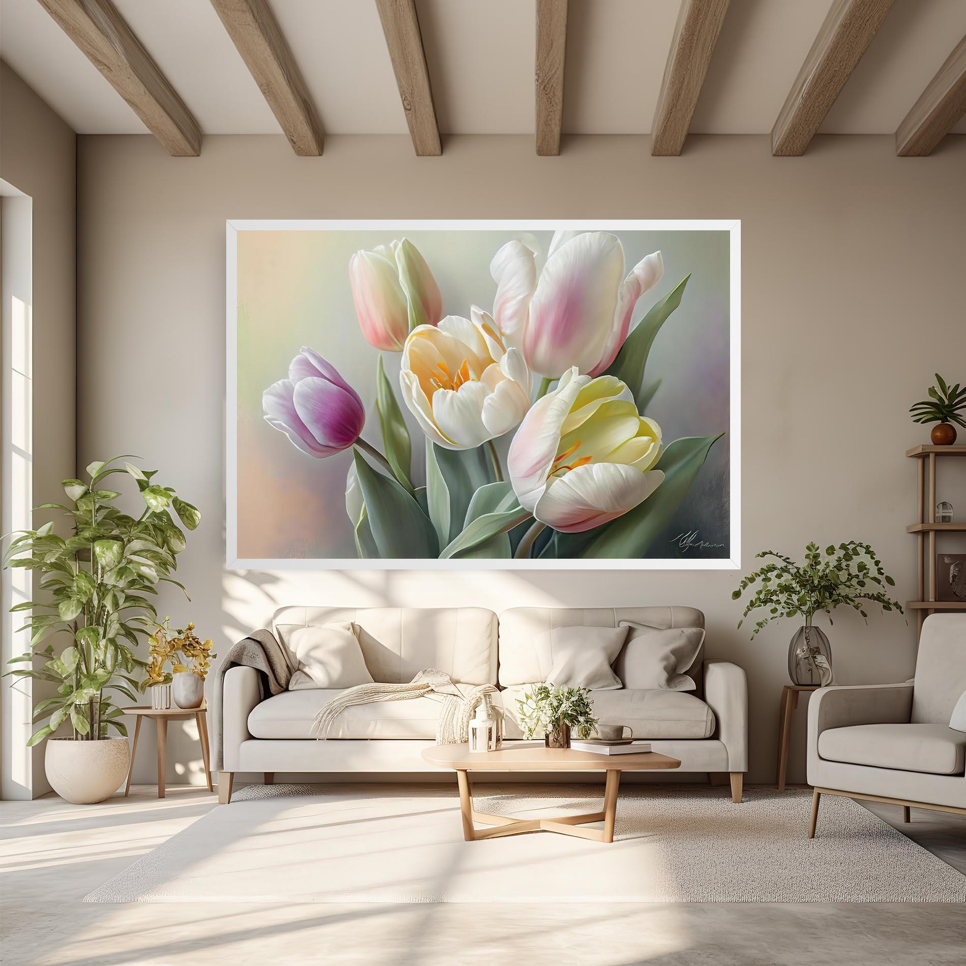 Tablou Canvas White Tulips Painting mockup 6