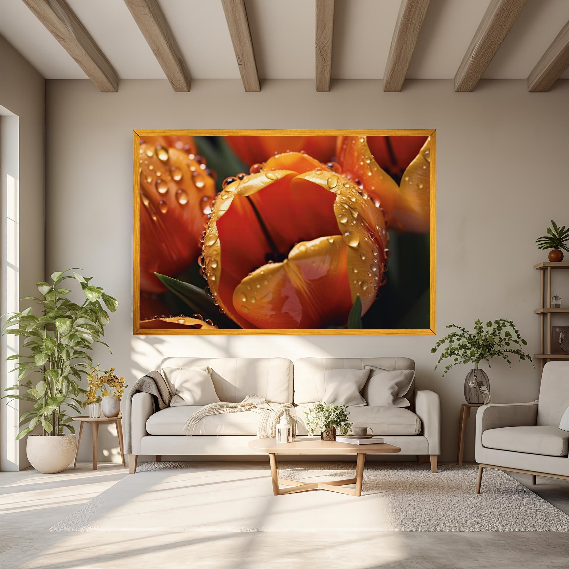 Tablou Canvas Orange Tulip Water Drops mockup 6