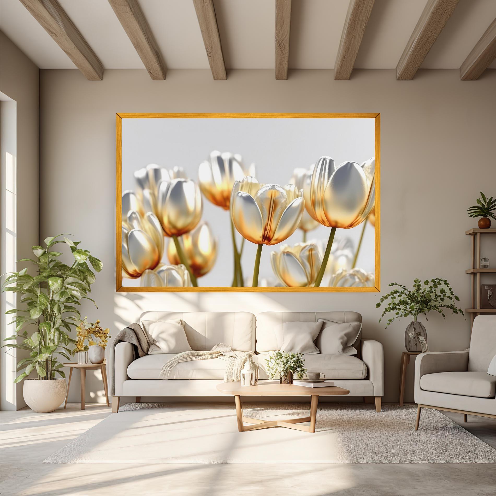 Tablou Canvas White Golden Tulips mockup 6