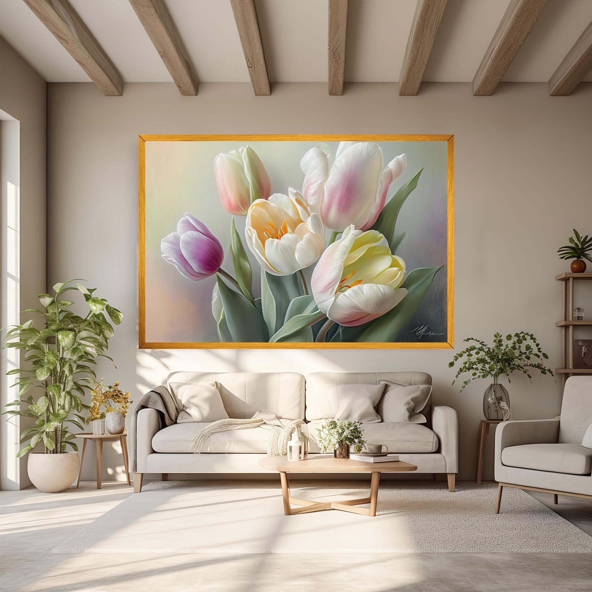 Tablou Canvas White Tulips Painting mockup 6