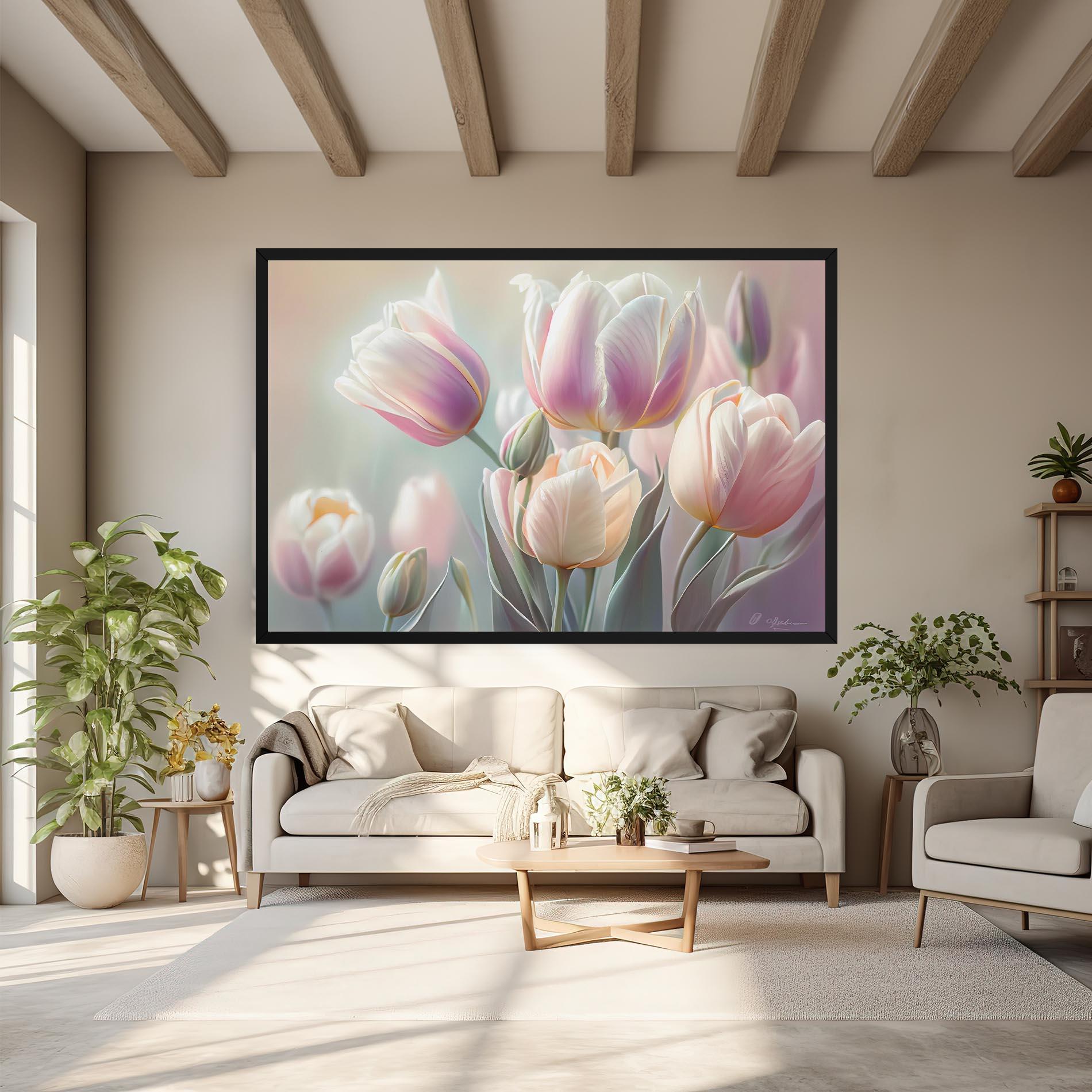 Tablou Canvas Dreamy White Tulips mockup 6