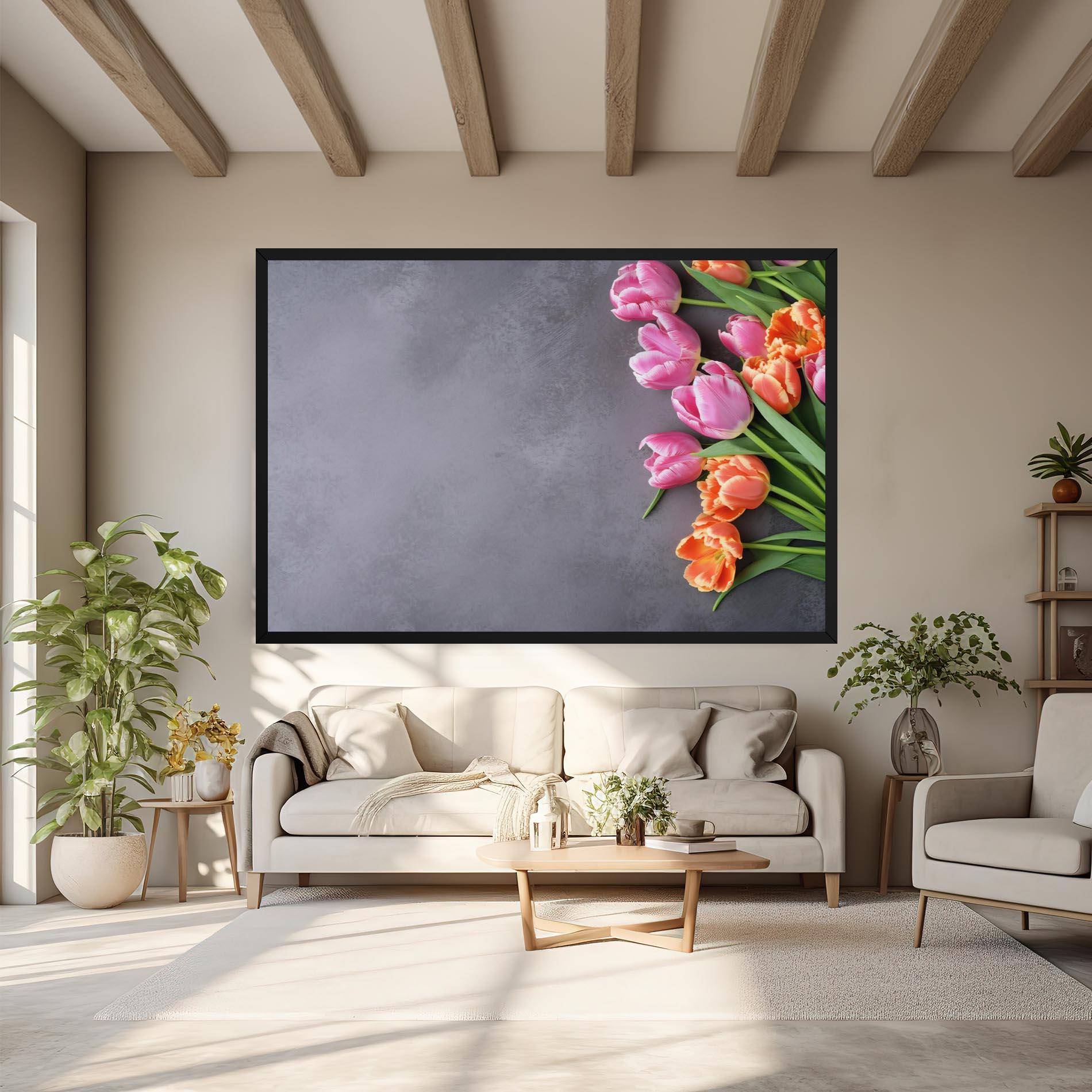 Tablou Canvas Light Orange Pink Tulips mockup 6