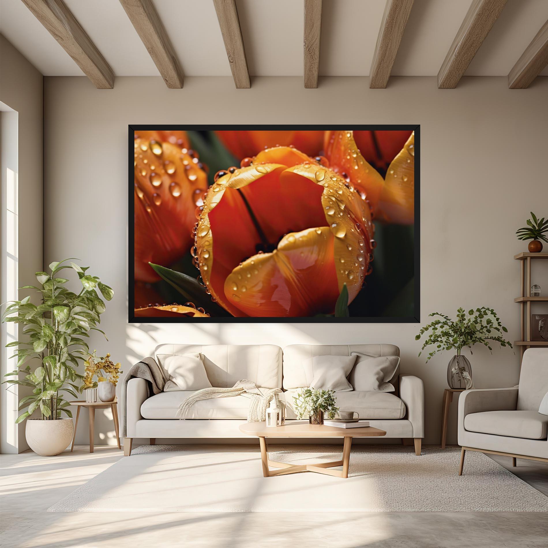 Tablou Canvas Orange Tulip Water Drops mockup 6