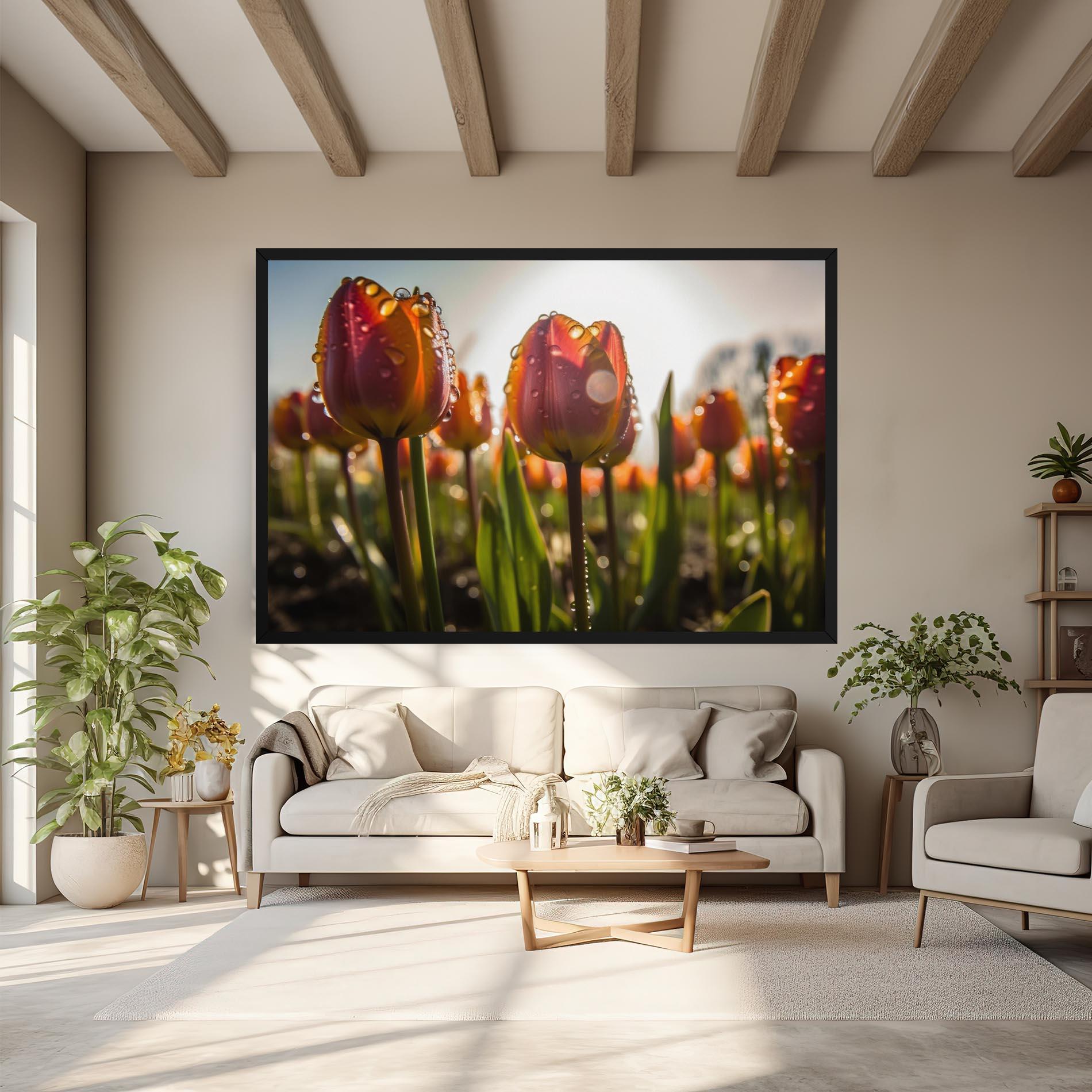 Tablou Canvas Orange Tulips After Rain mockup 6