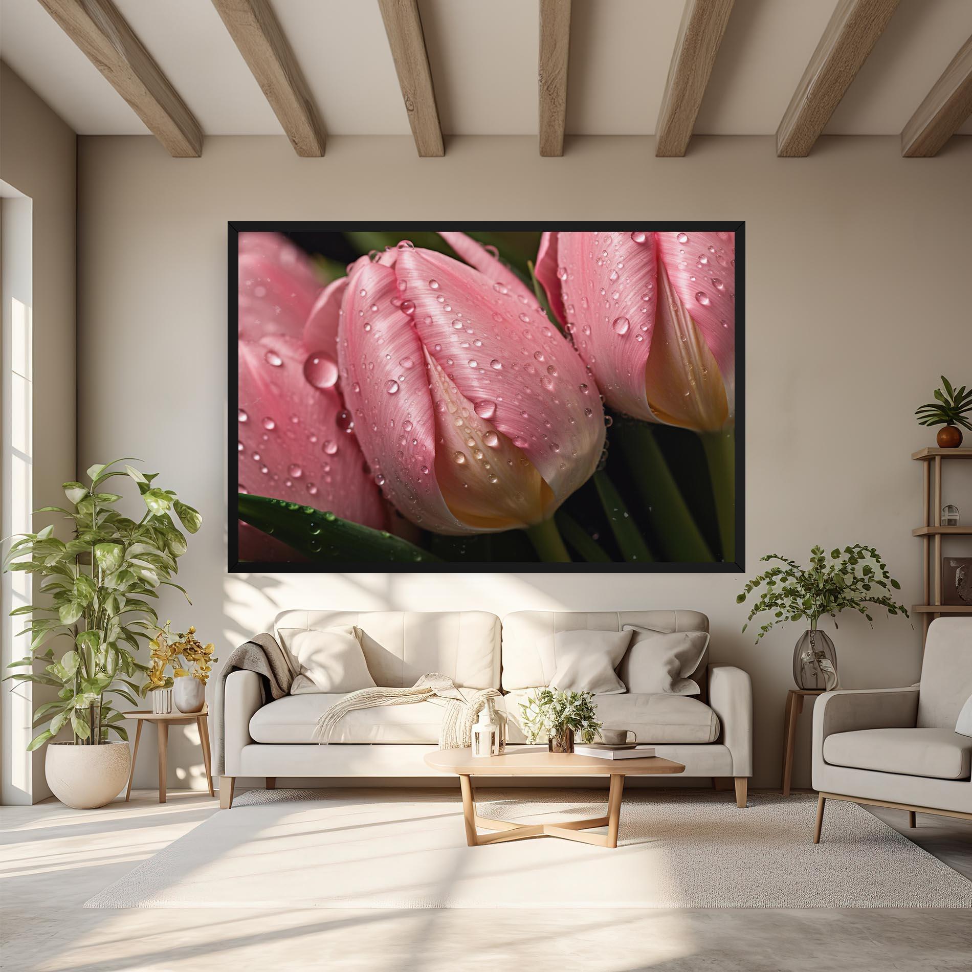 Tablou Canvas Pink Tulip With Drops mockup 6