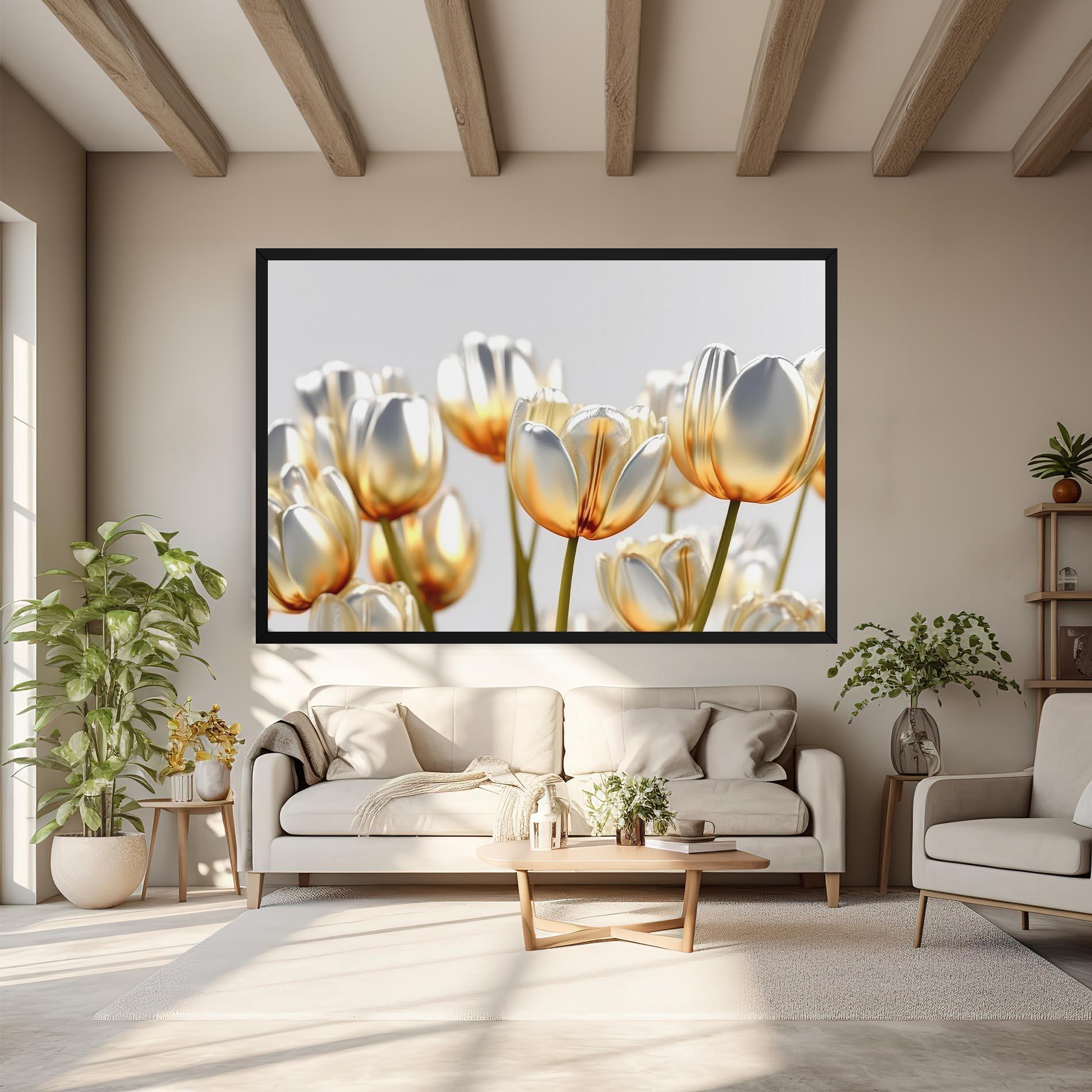 Tablou Canvas White Golden Tulips mockup 6