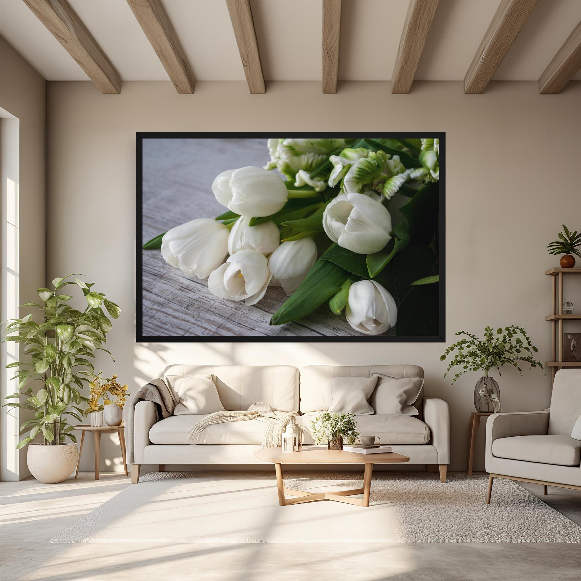 Tablou Canvas White Tulips Bouquet mockup 6
