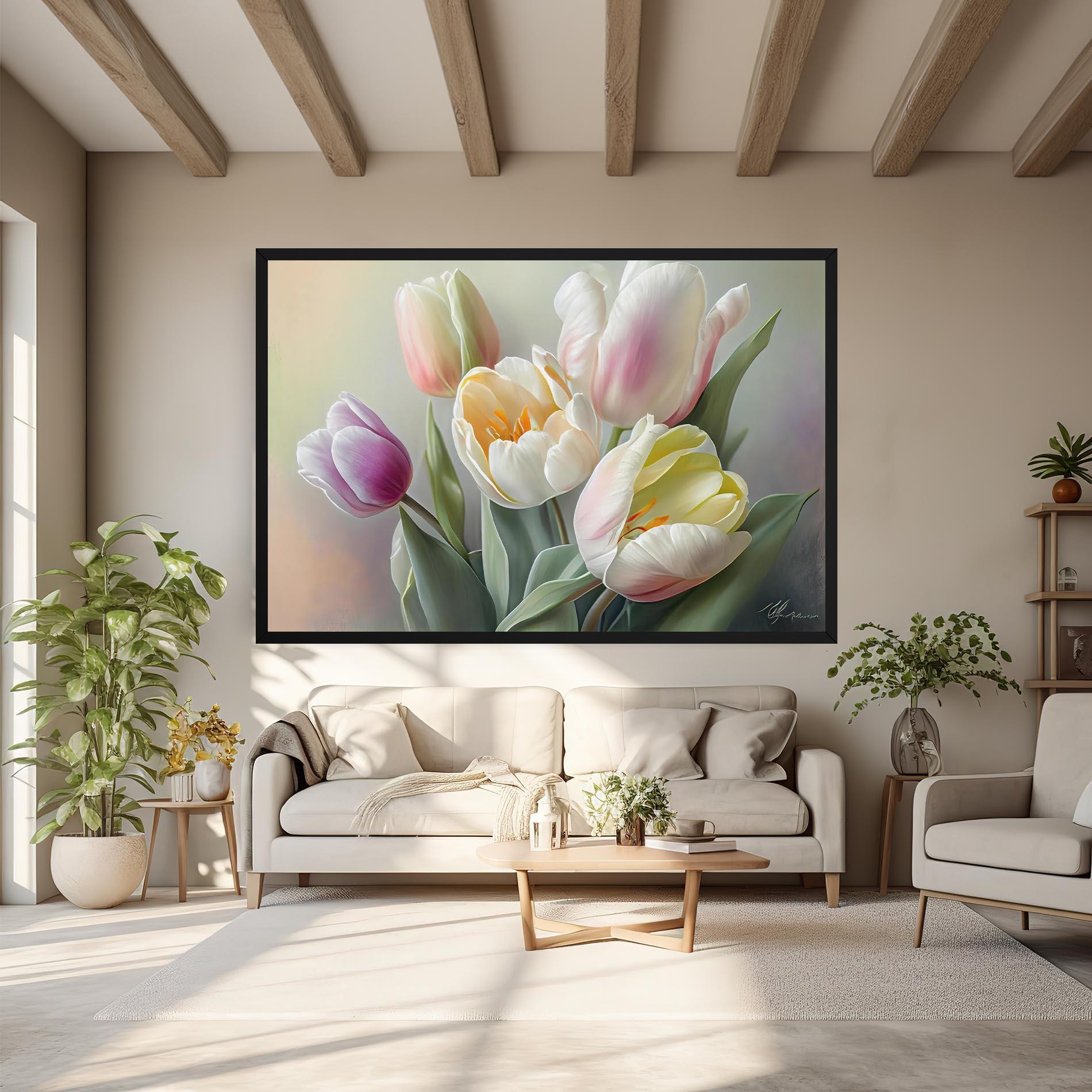 Tablou Canvas White Tulips Painting mockup 6