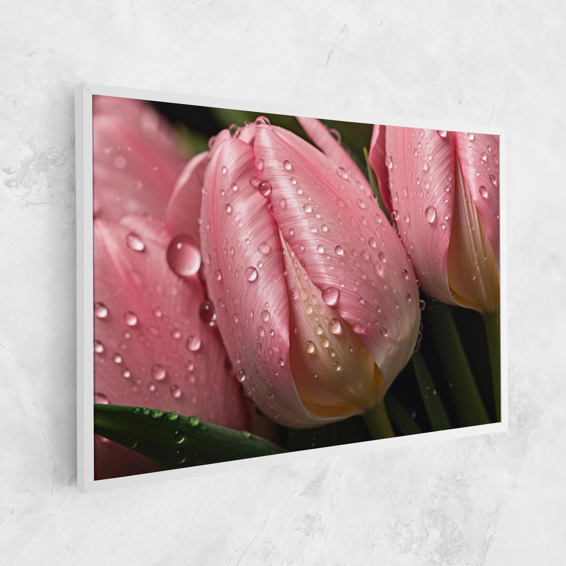 Tablou Canvas Pink Tulip With Drops mockup 1