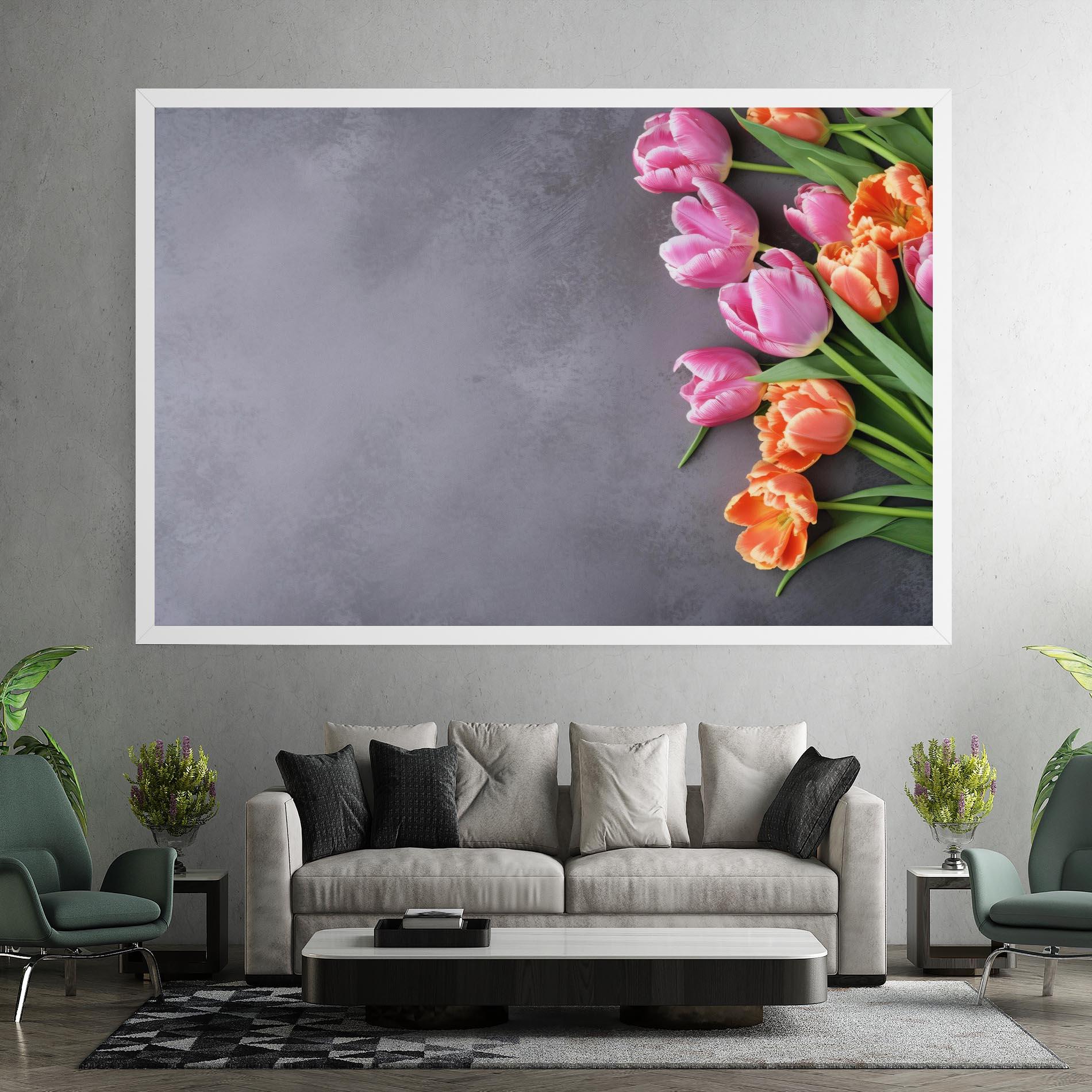 Tablou Canvas Light Orange Pink Tulips mockup 7
