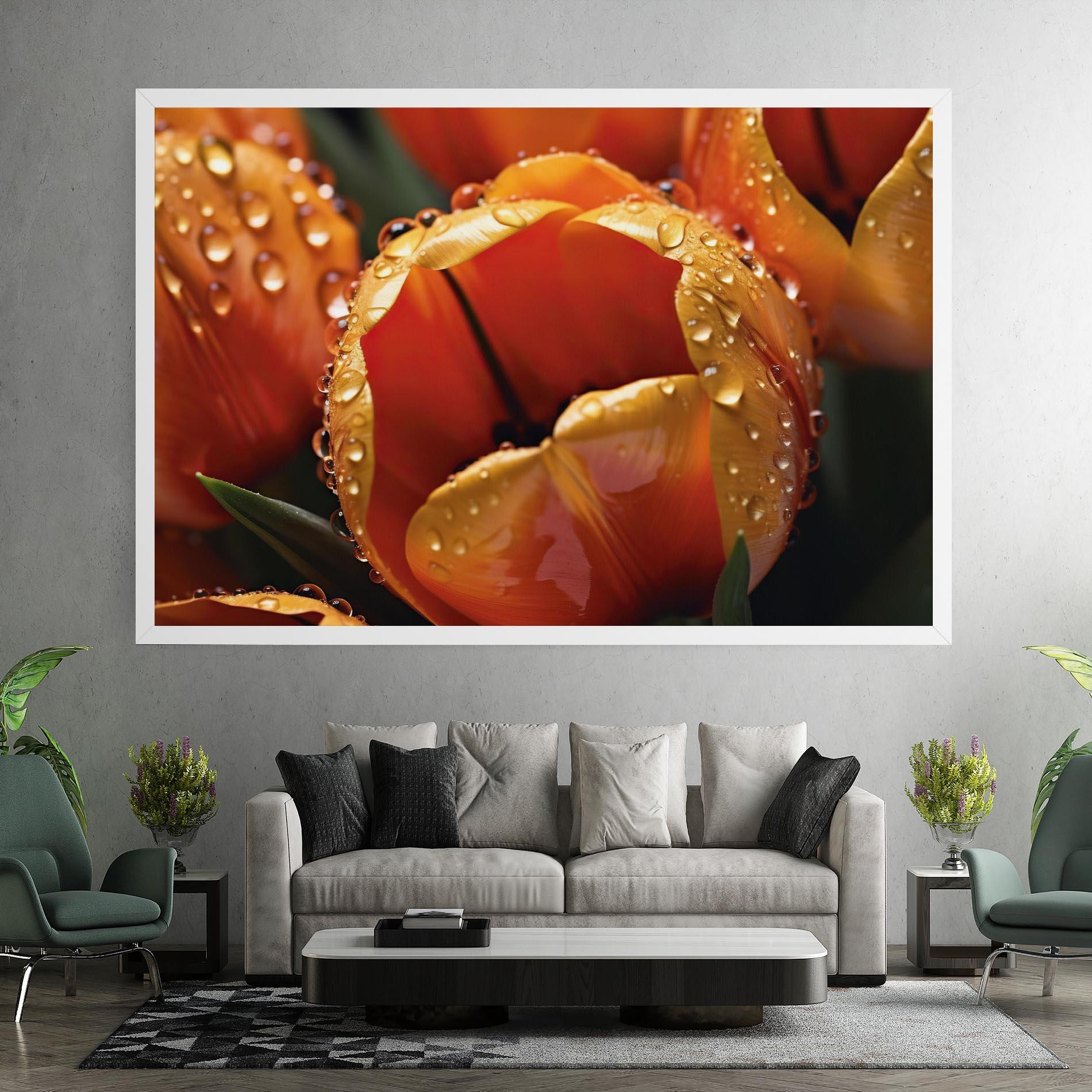 Tablou Canvas Orange Tulip Water Drops mockup 7
