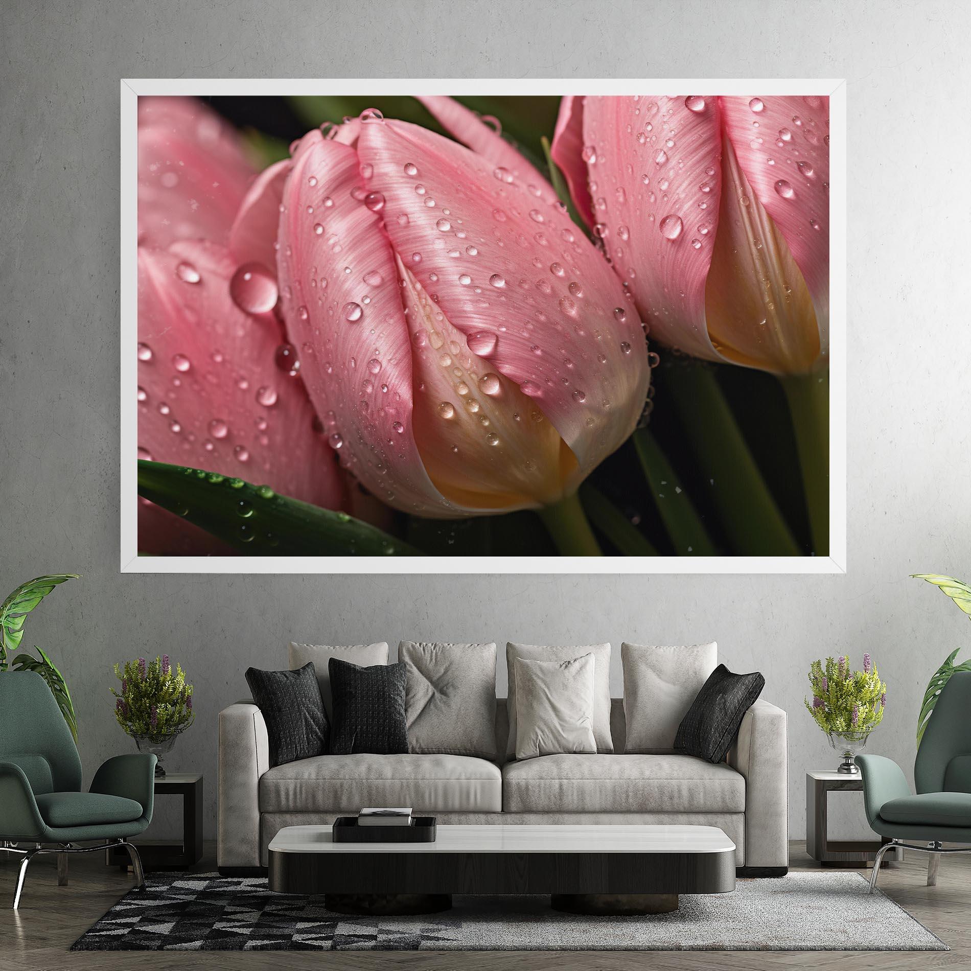 Tablou Canvas Pink Tulip With Drops mockup 7