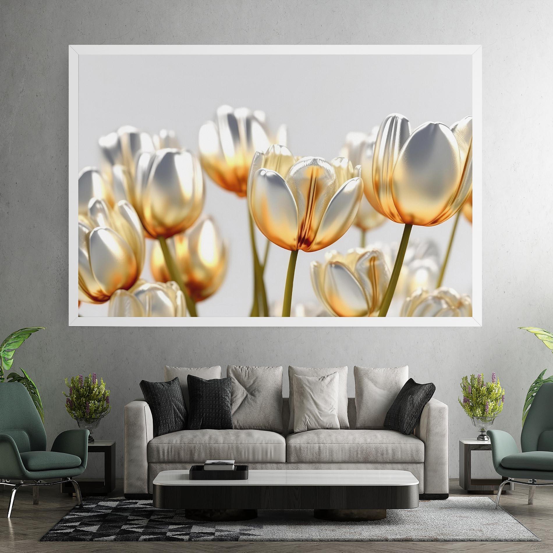 Tablou Canvas White Golden Tulips mockup 7