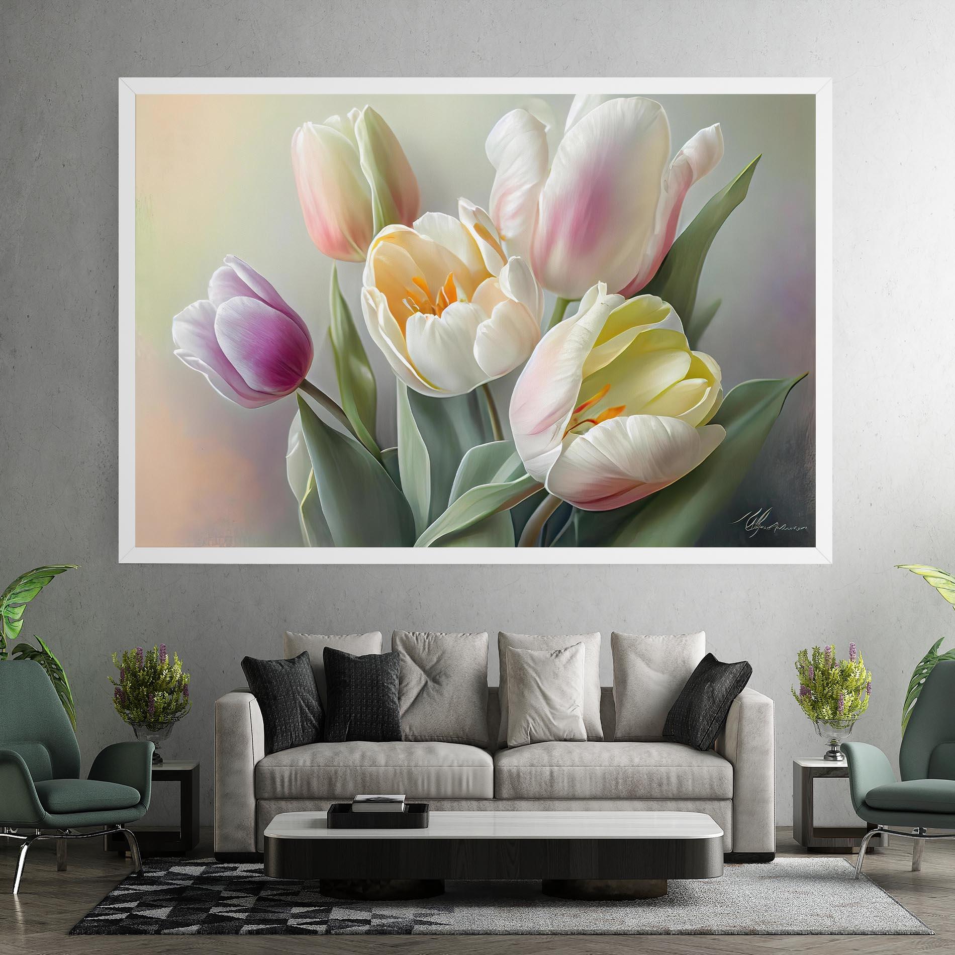 Tablou Canvas White Tulips Painting mockup 7