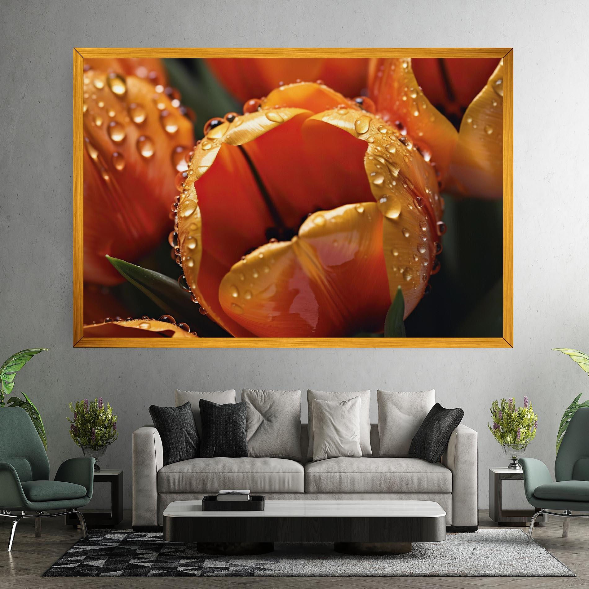 Tablou Canvas Orange Tulip Water Drops mockup 7